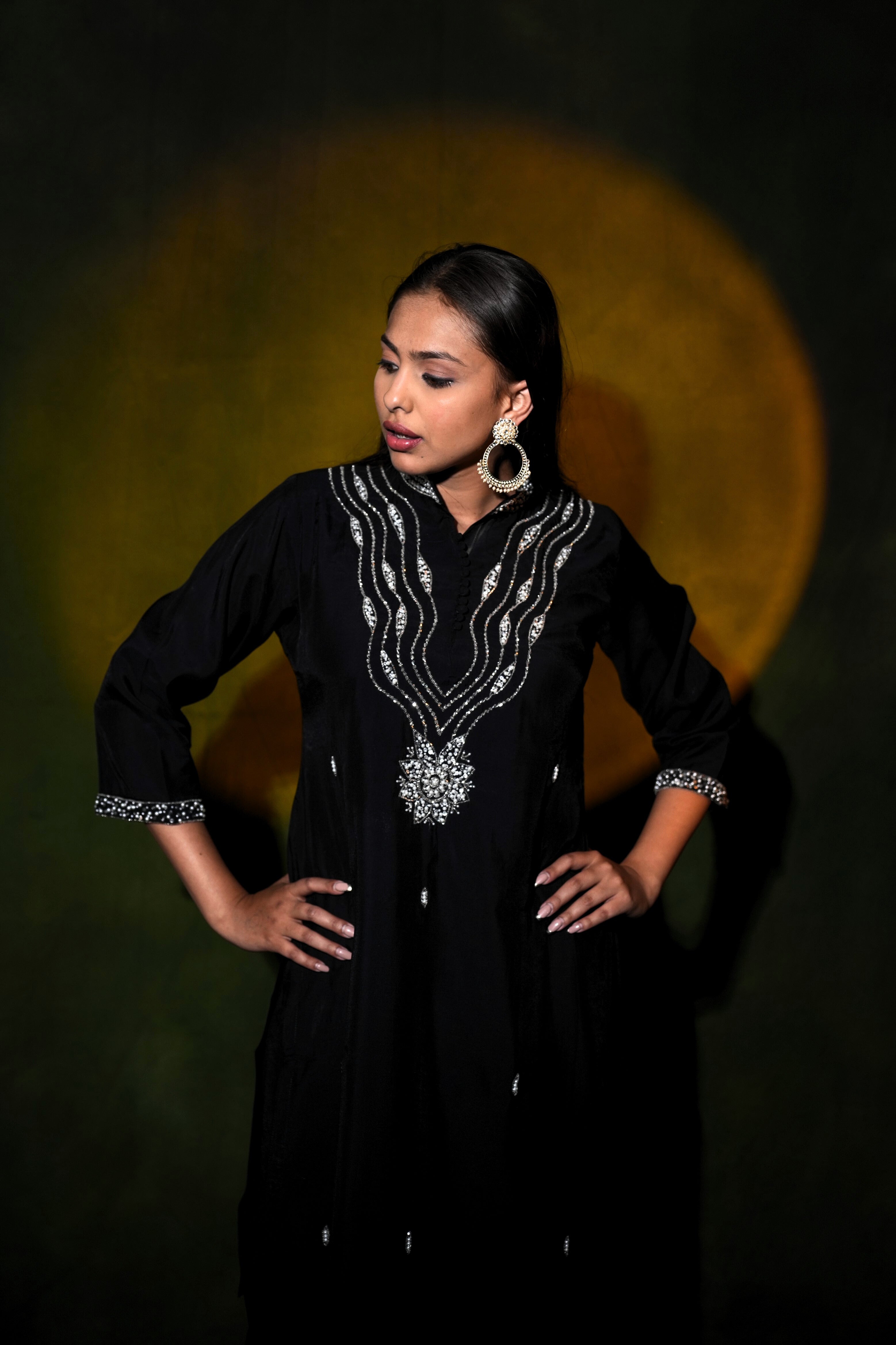 Black Embellished Roman Silk Co-Ord Set RAADVI