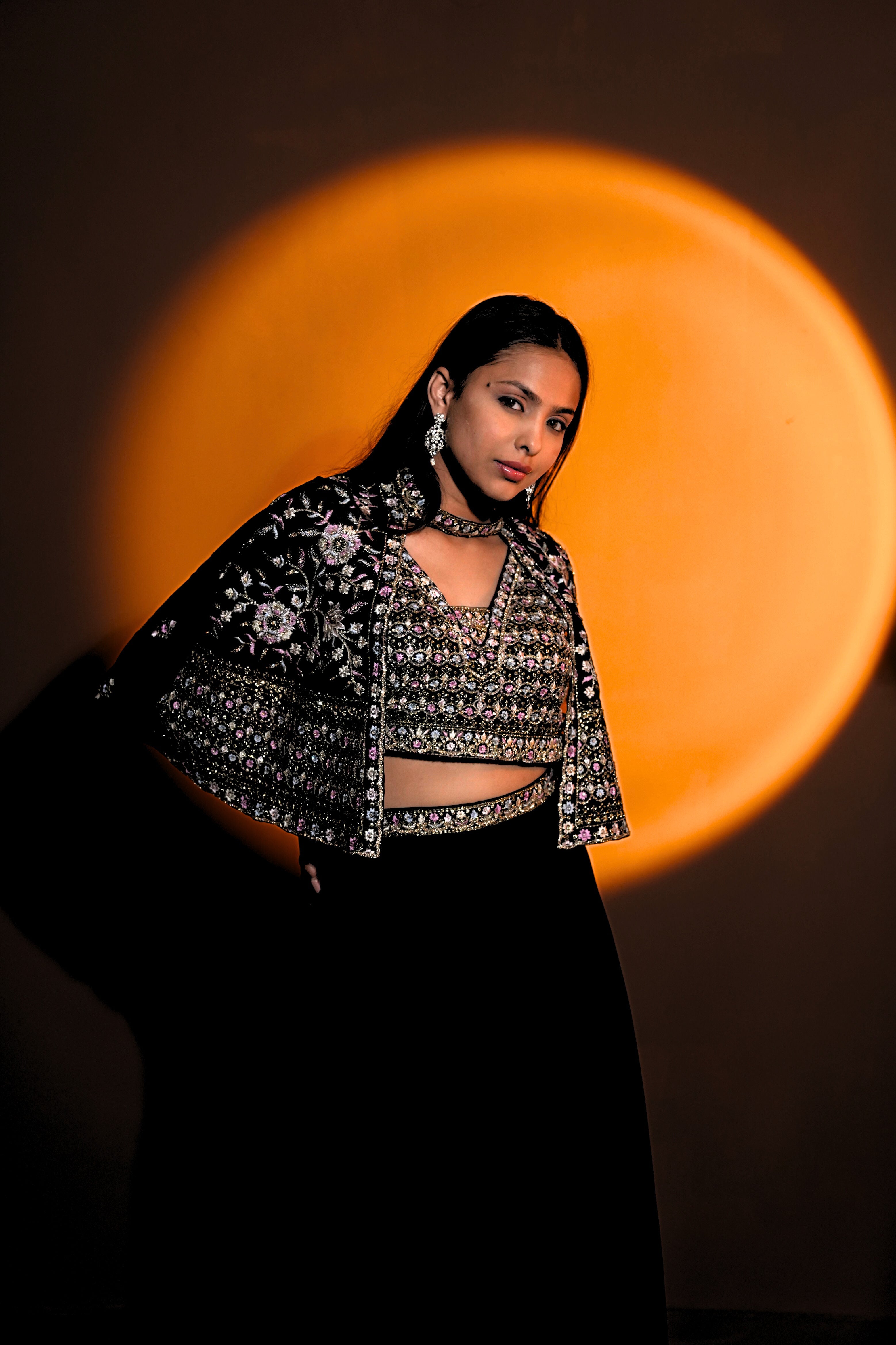 Embellished Black Crop Top Palazzo Set RAADVI