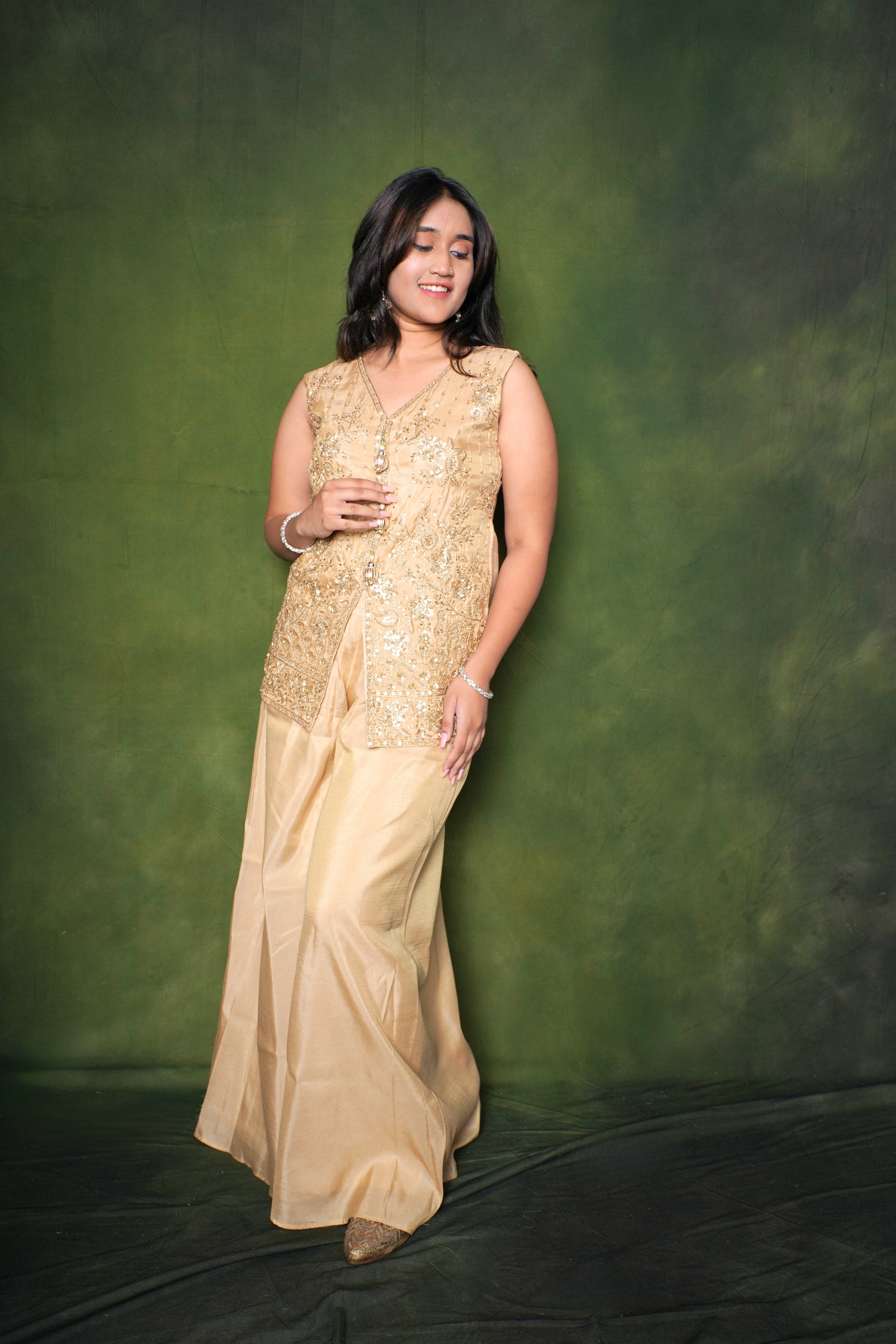 Embroidered Golden Palazzo Suit Set RAADVI