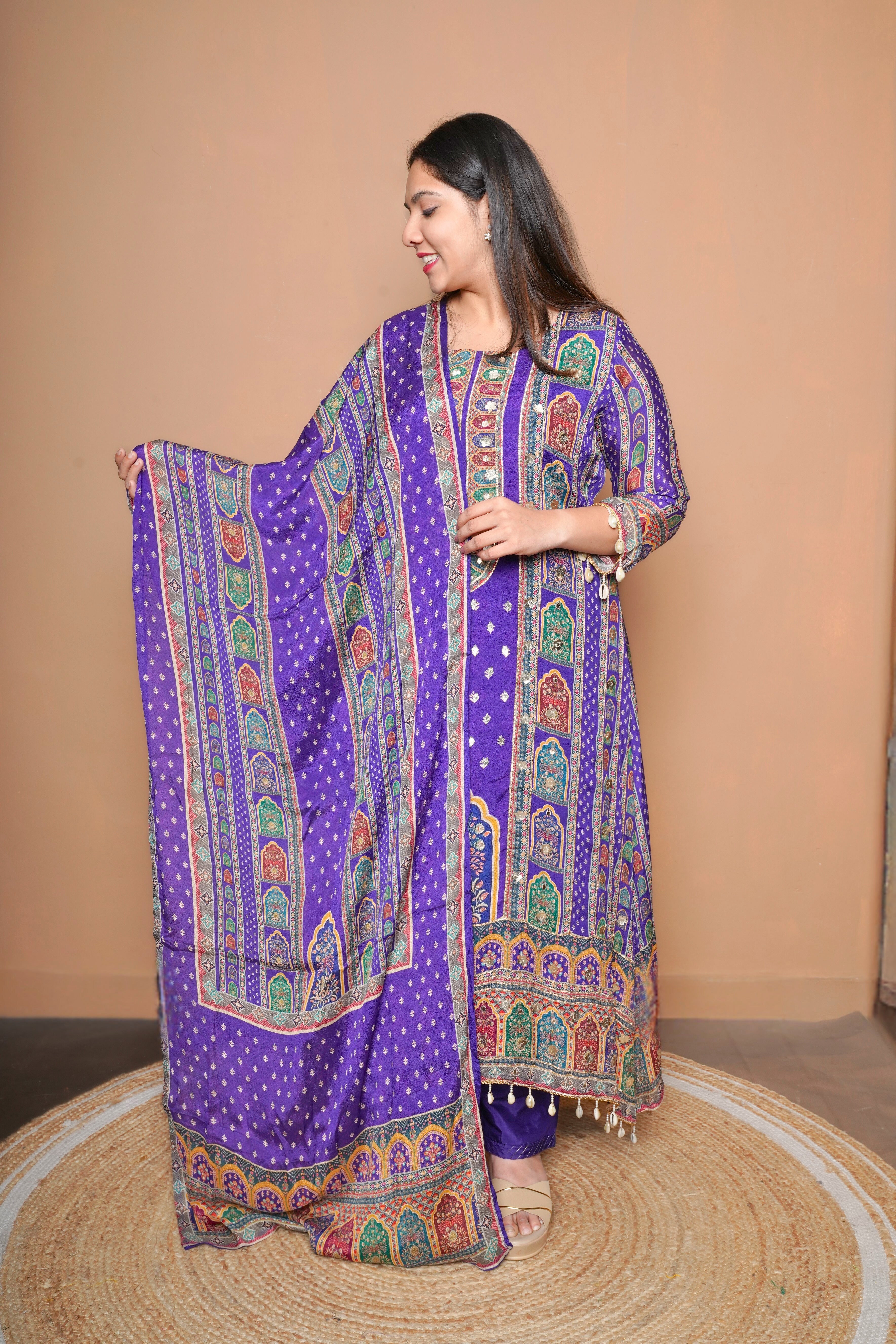 Embellished Purple Pure Natural Crepe Suit RAADVI