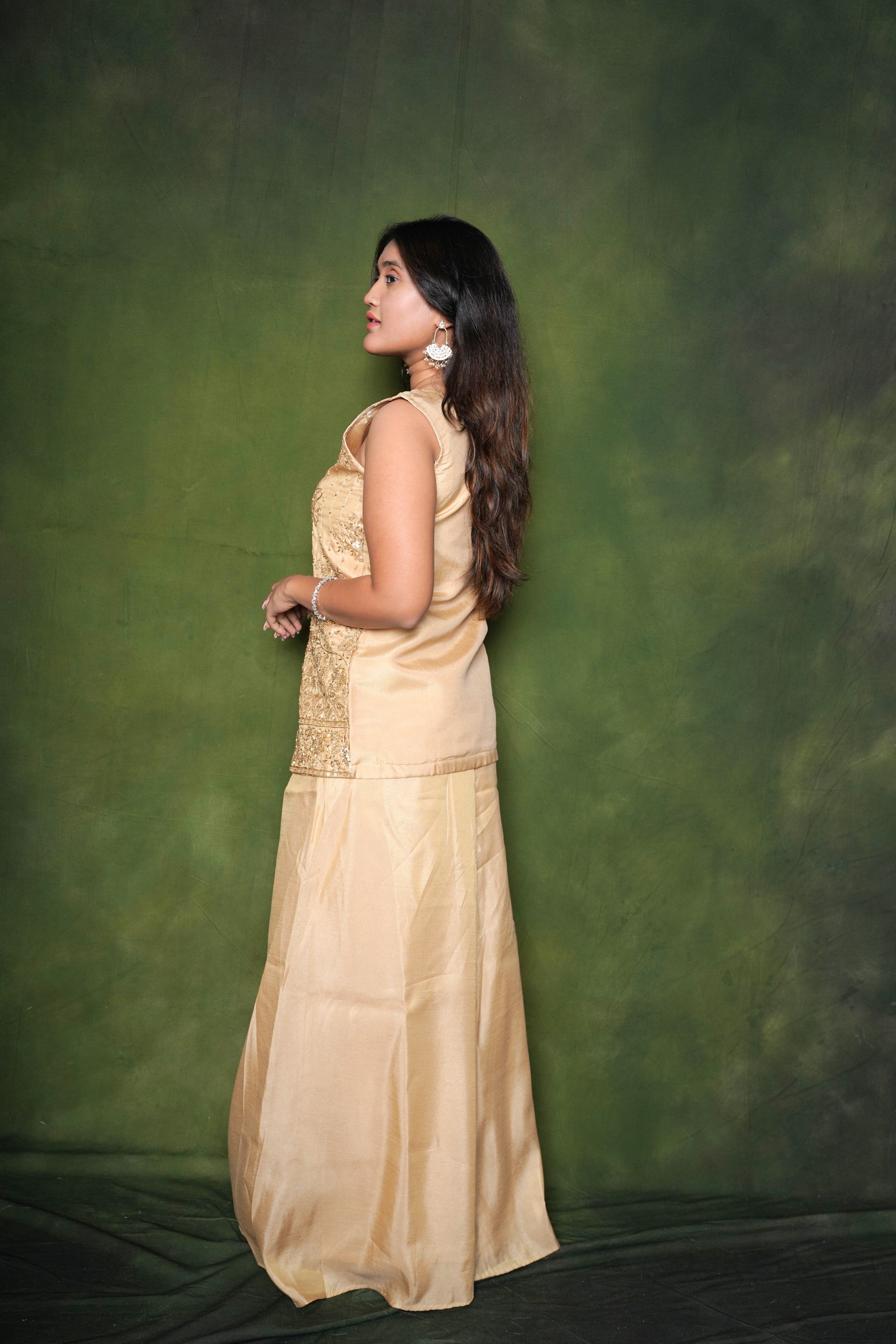 Embroidered Golden Palazzo Suit Set RAADVI