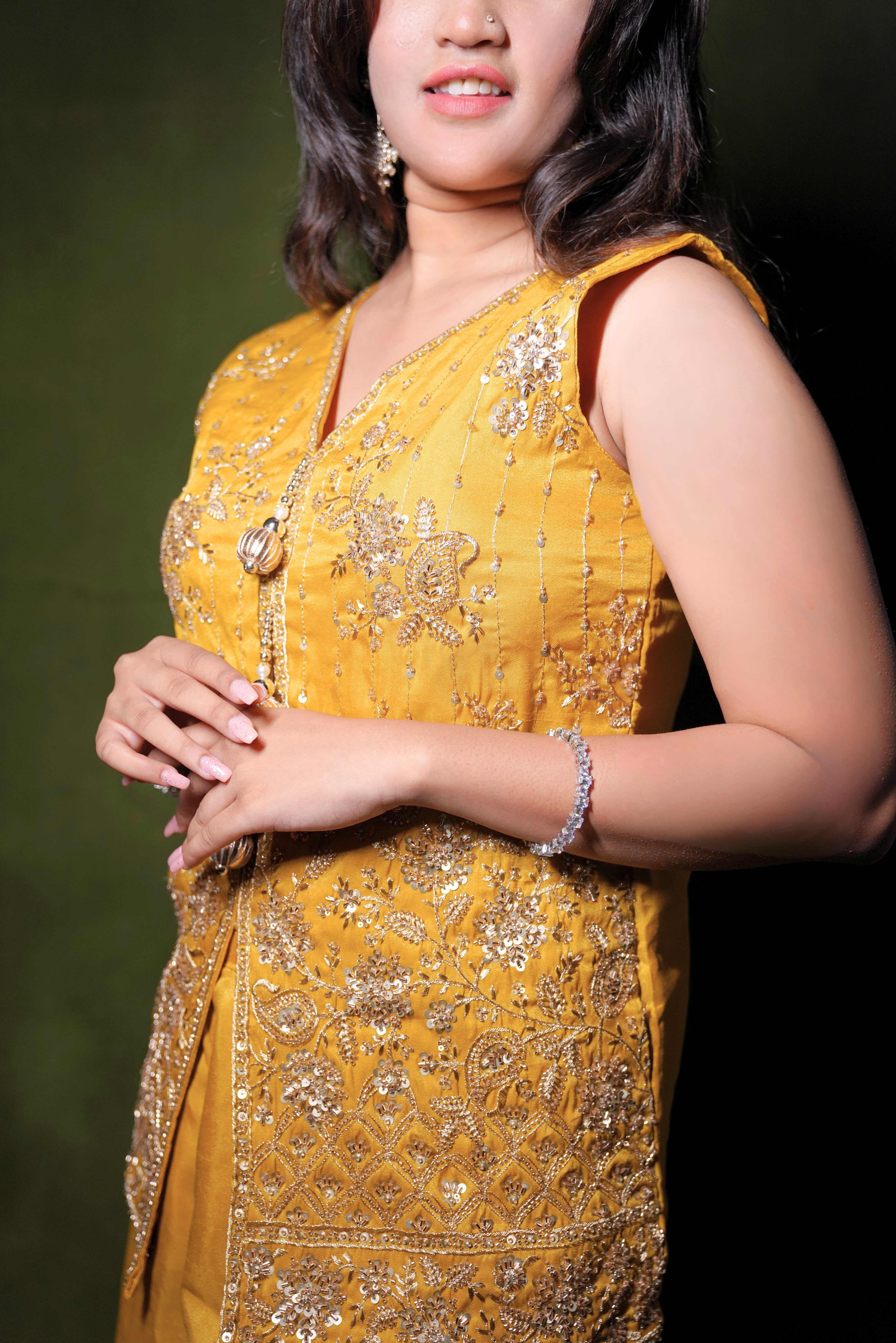 Embroidered Yellow Palazzo Suit Set - RAADVI