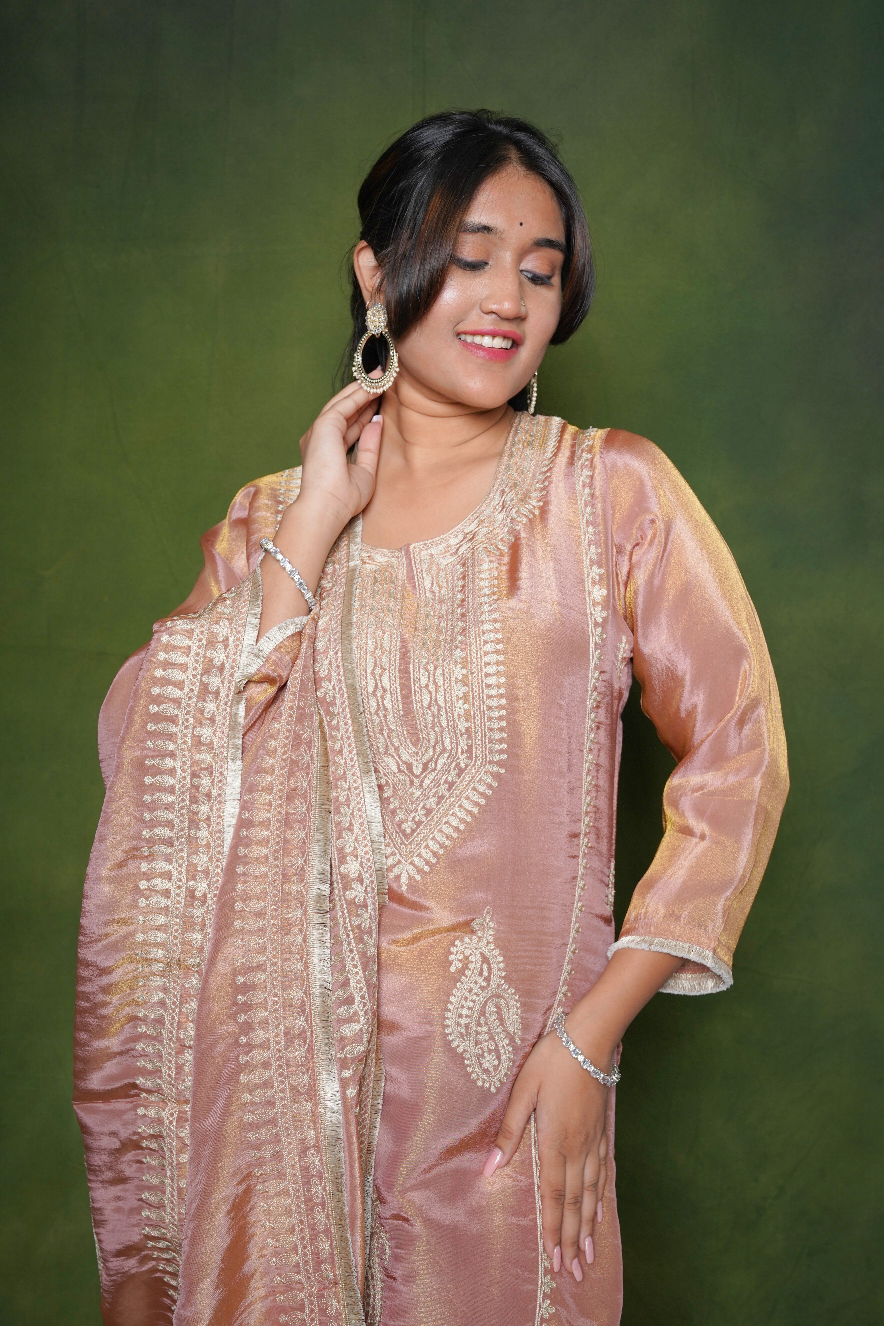 Peach Pure Shimmer Silk Suit Set RAADVI