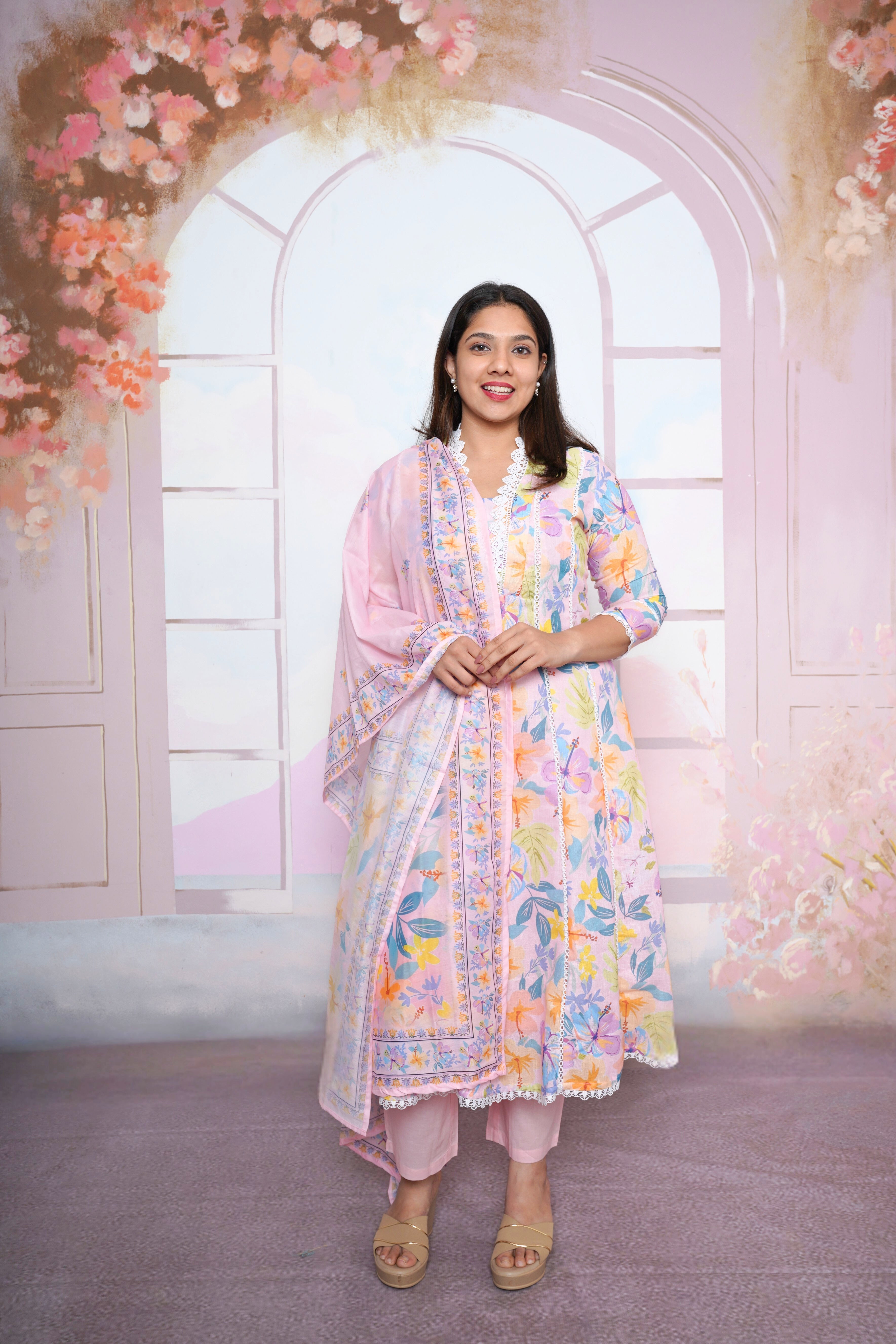 Lacy Pink Pure Mul Cotton Suit Set RAADVI