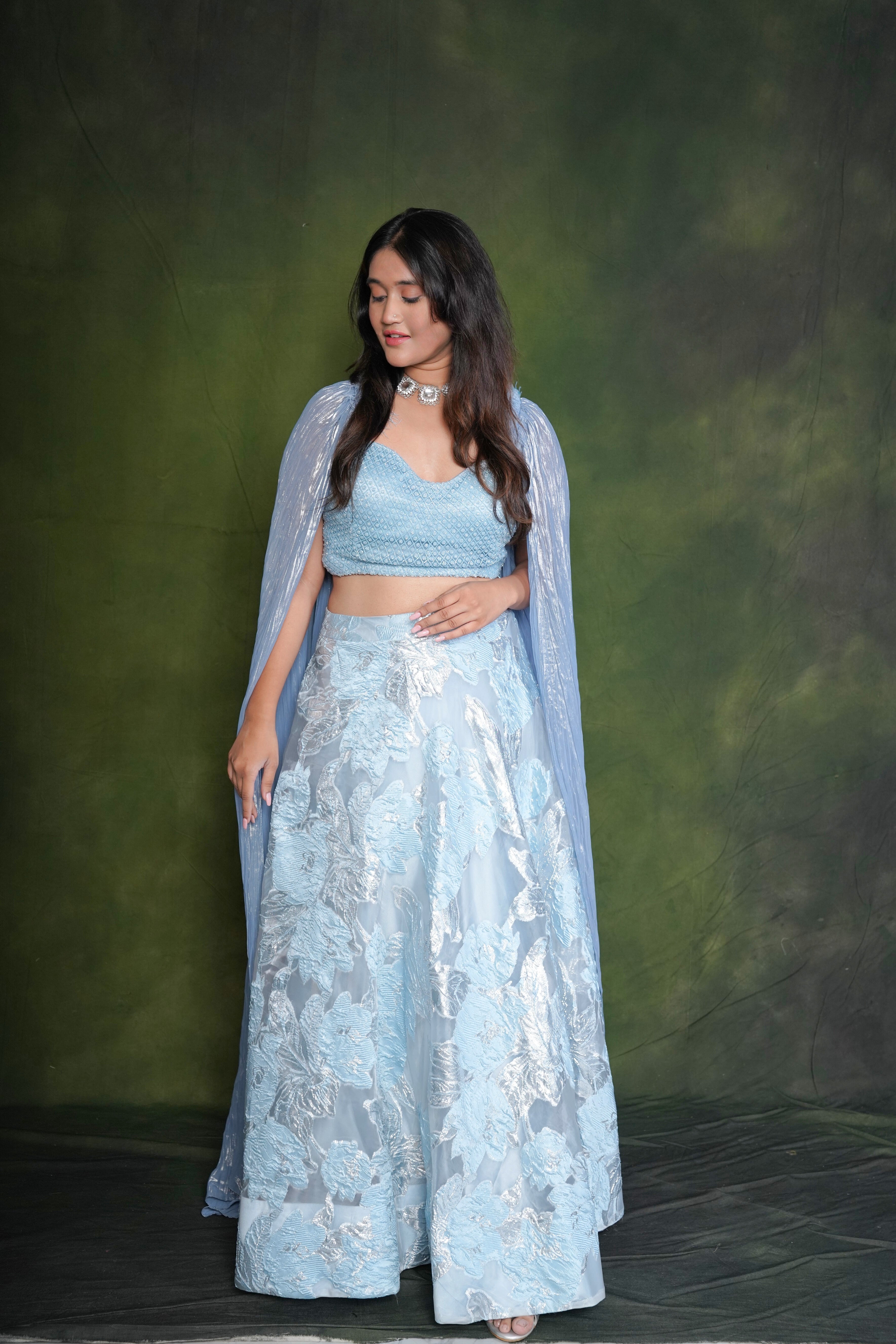 Embellished Sky Blue Lehenga RAADVI