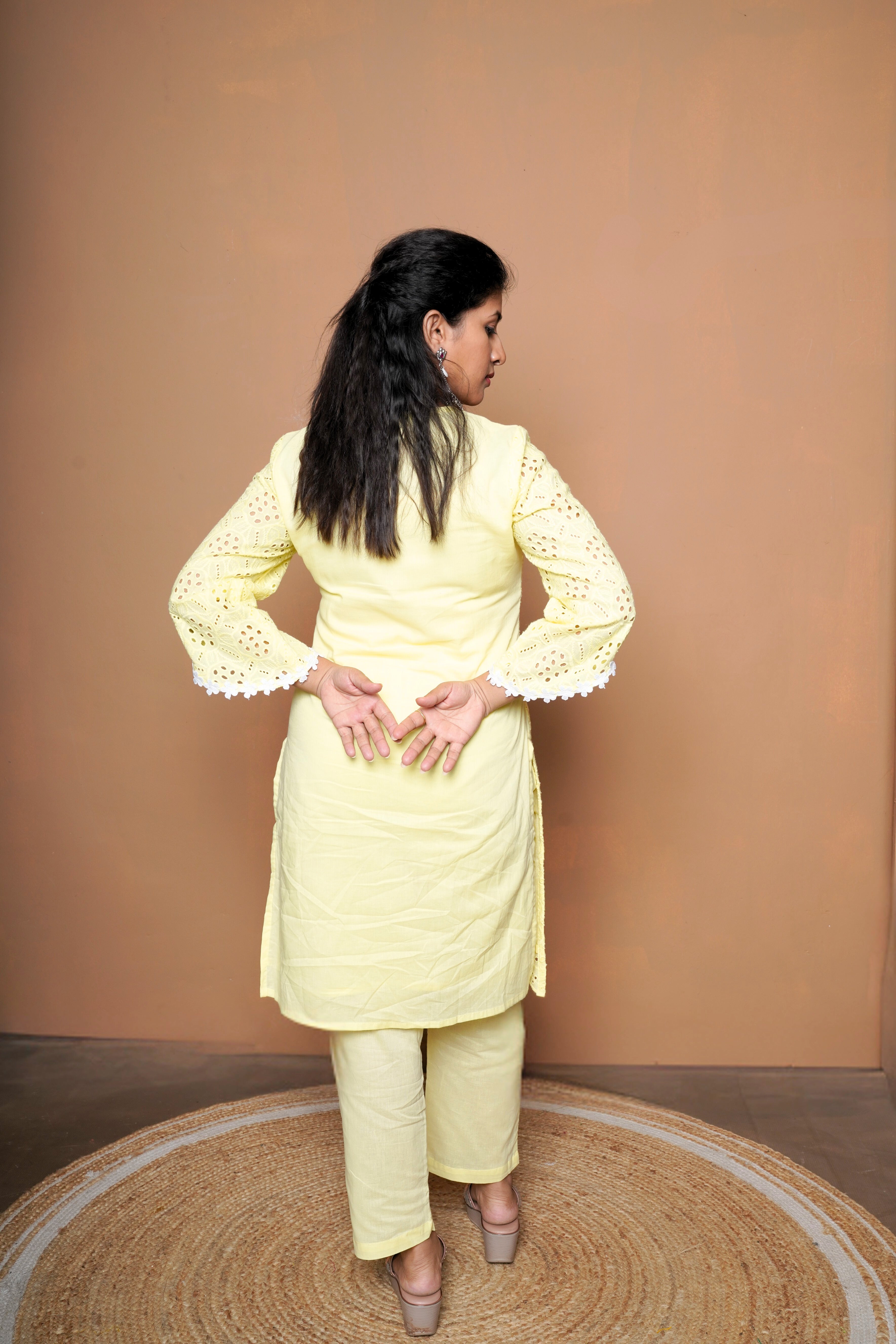 Yellow Schiffli Pure Cotton Co-Ord Set RAADVI