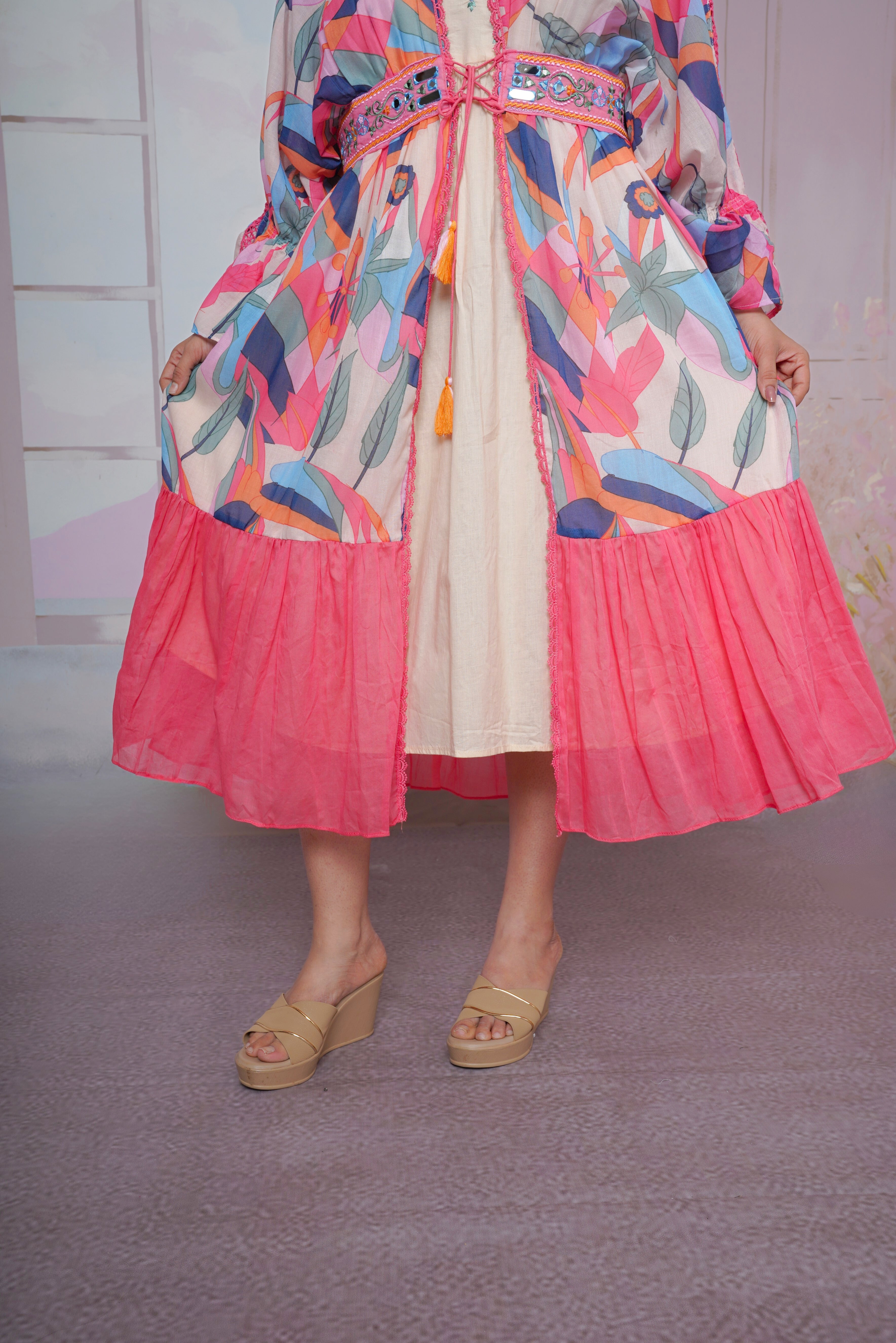 Embellished Pink Mul Cotton Dress RAADVI