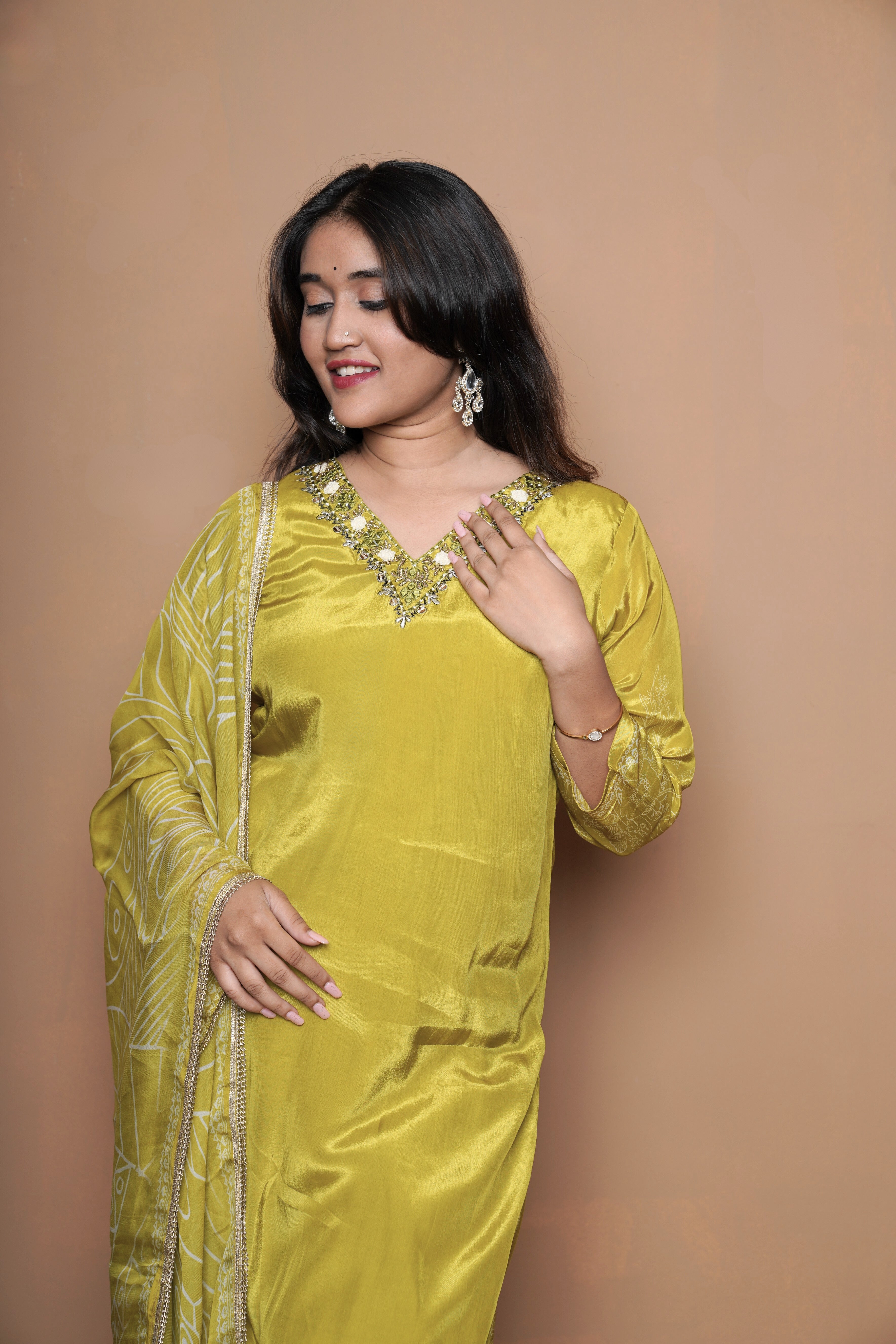 Green Natural Pure Crepe Suit Set RAADVI