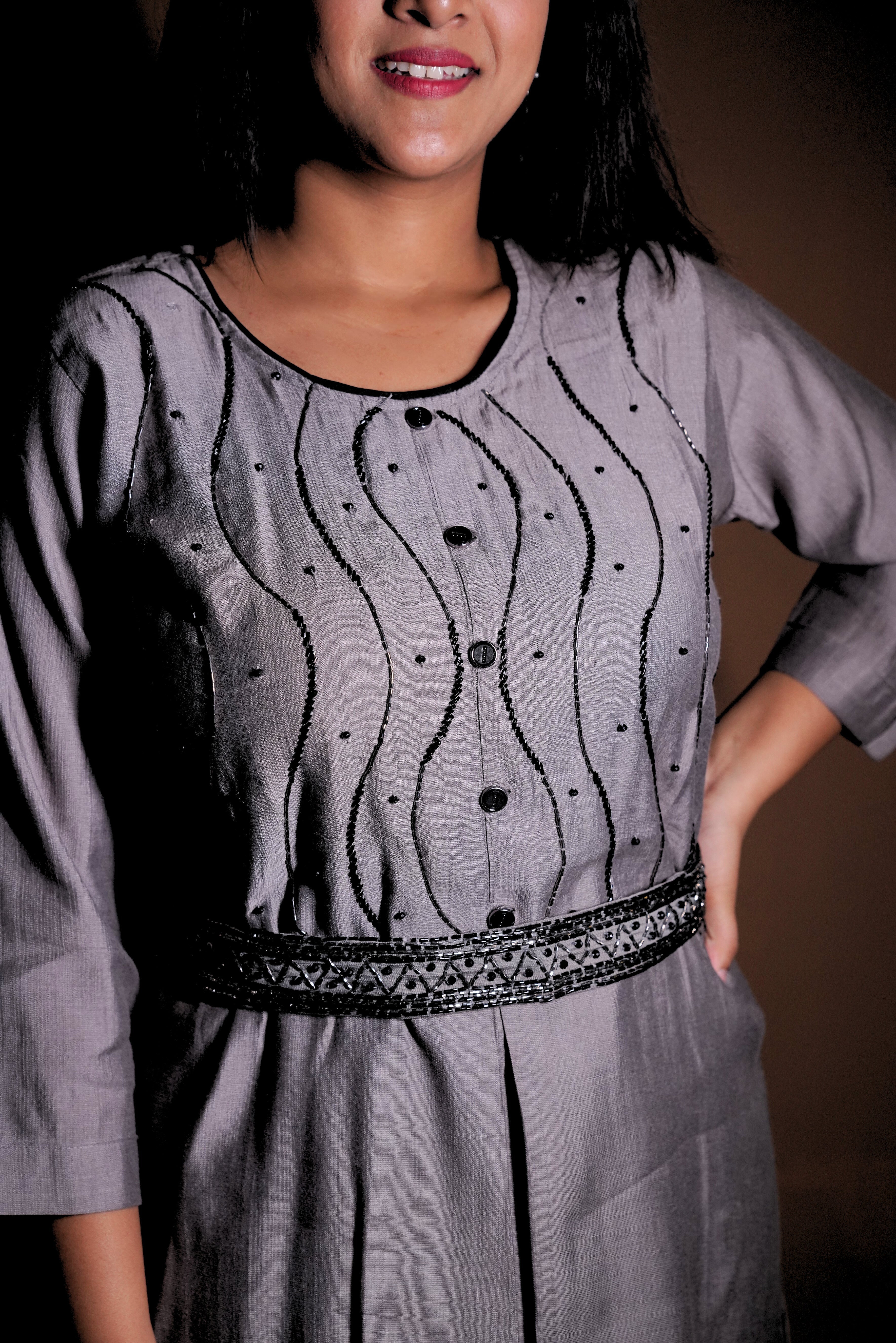 Embellished Grey Cotton Silk Kurta Set RAADVI