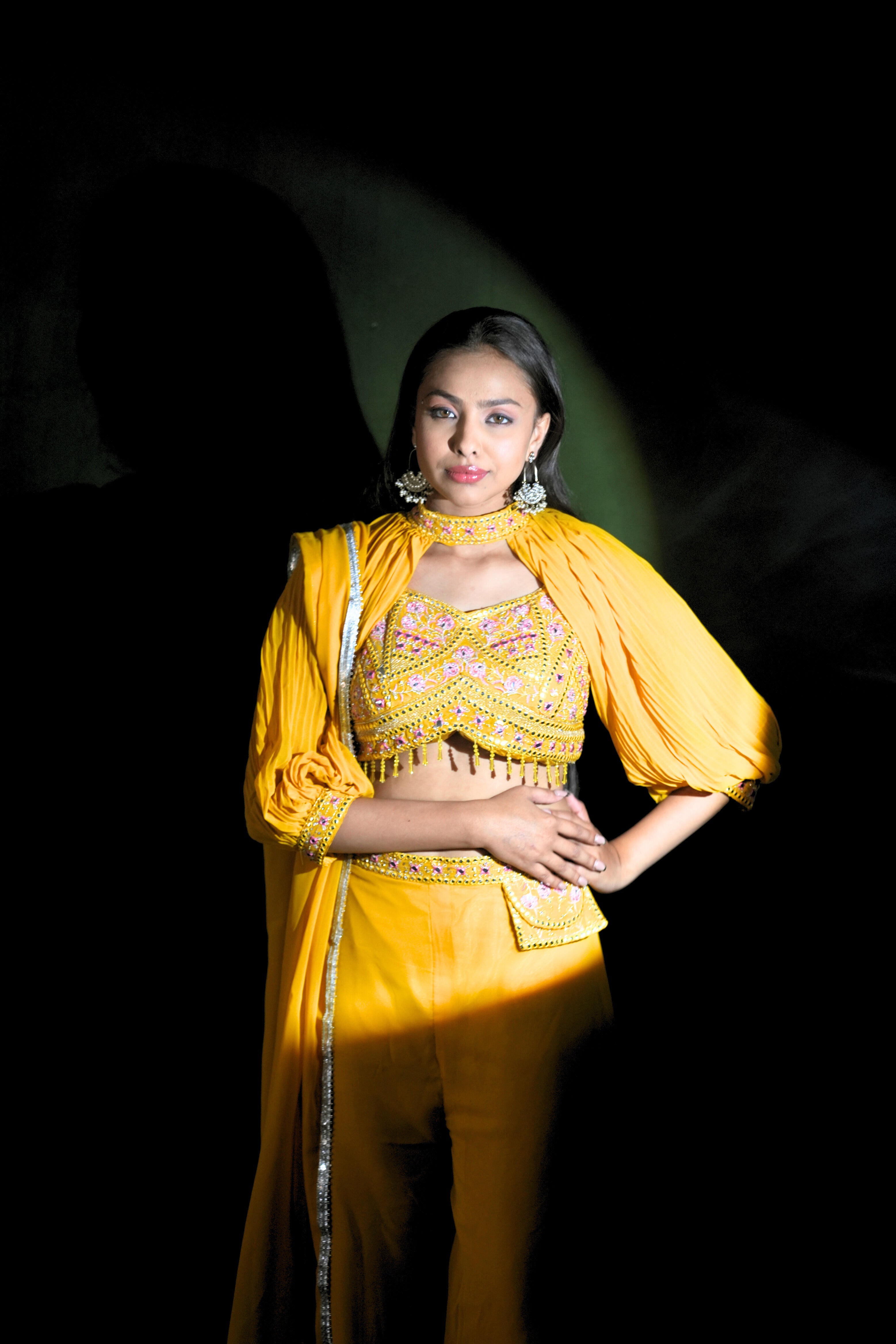 Embellished Yellow Crop Top Palazzo Set RAADVI