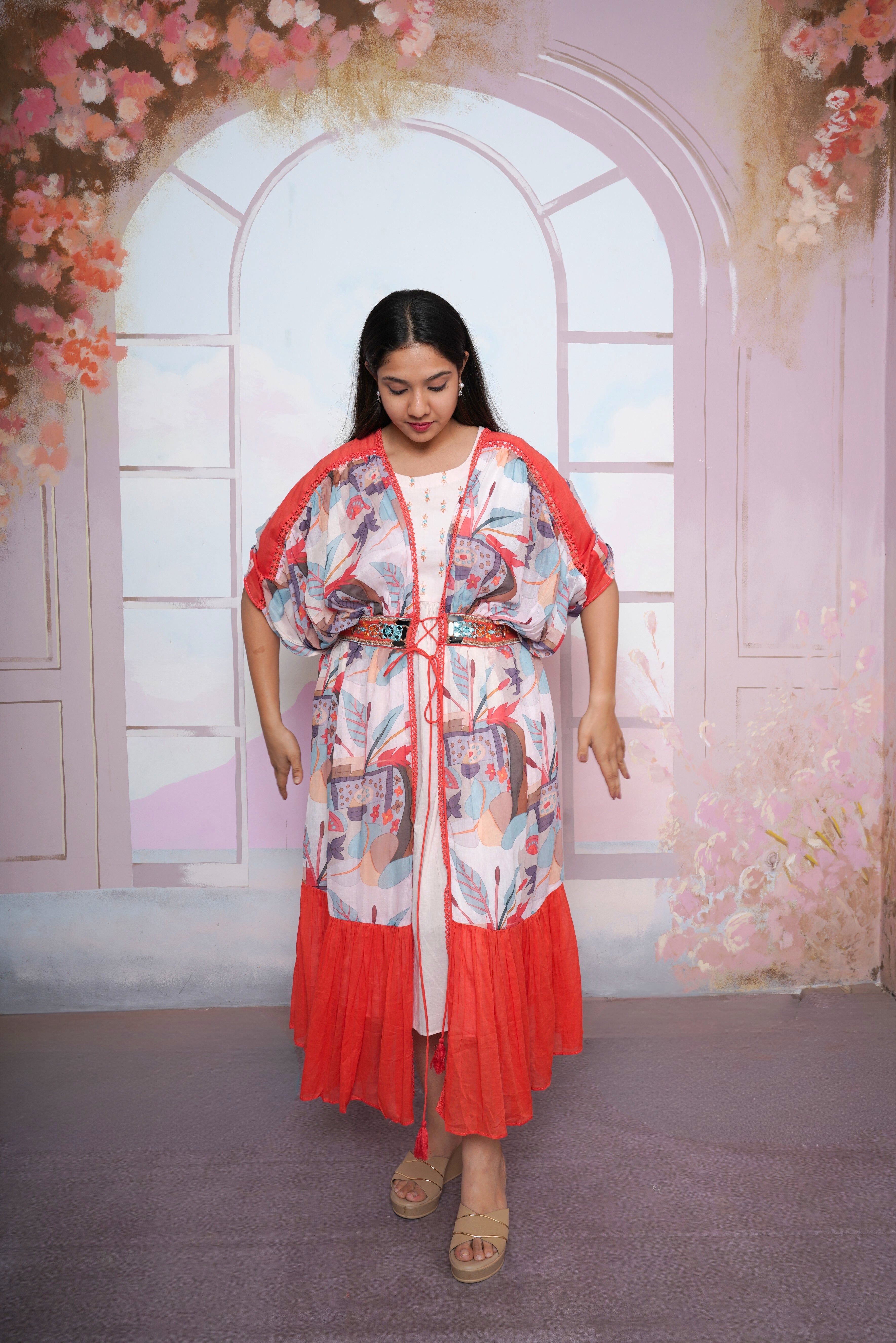 Embellished Red Mul Cotton Dress RAADVI