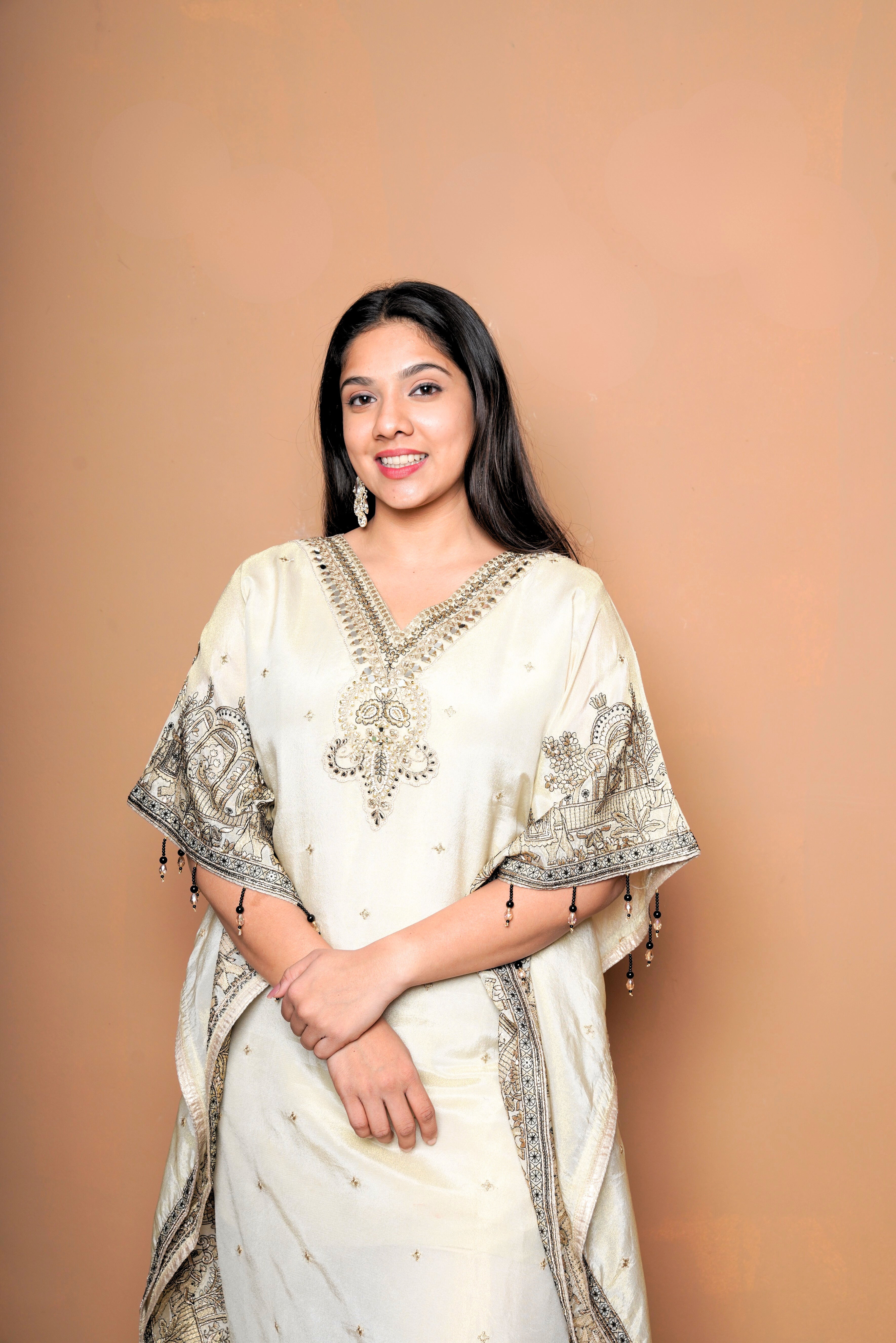 Premium Silk Cream Kaftan Suit RAADVI