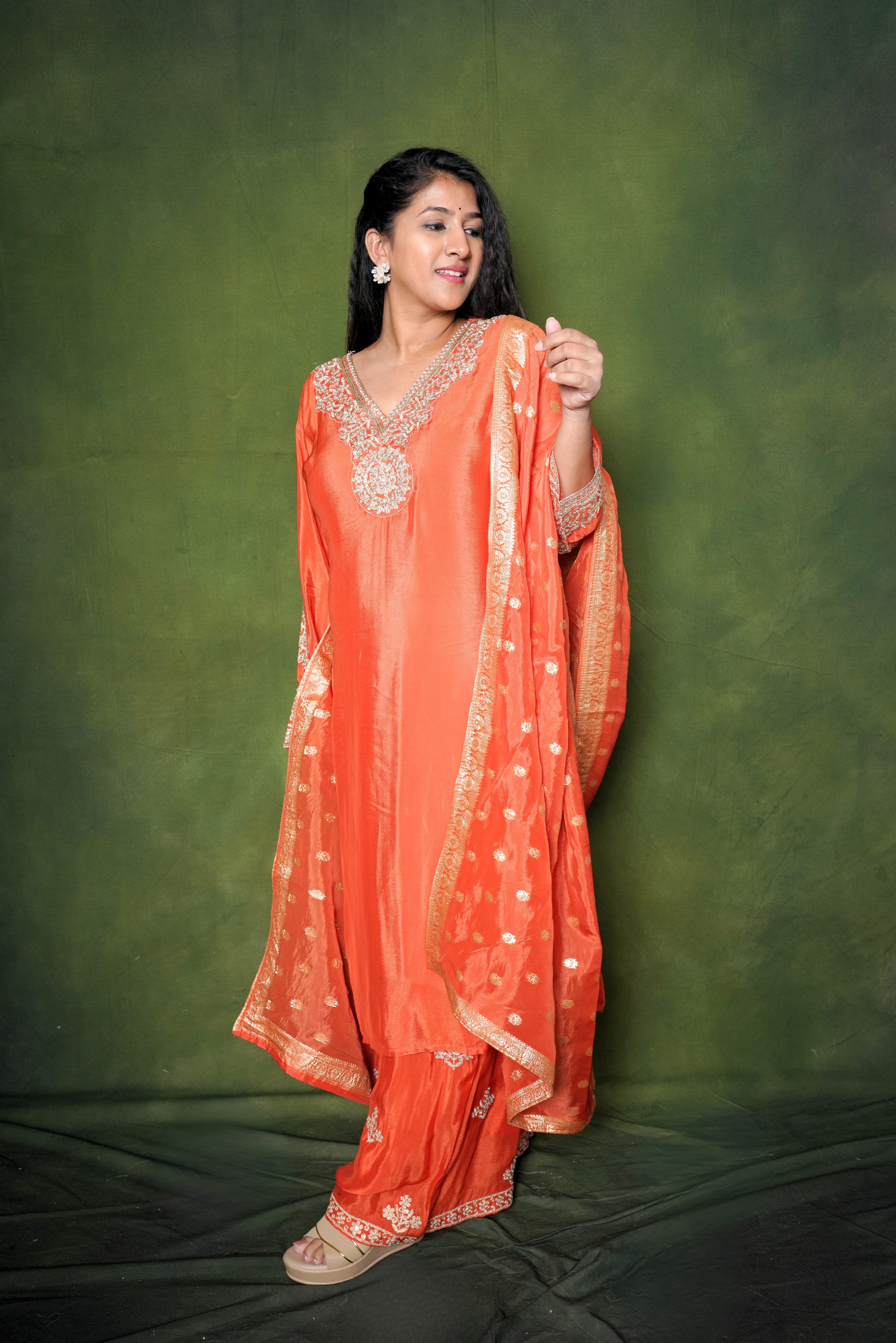 Embellished Orange Pure Georgette Suit Set RAADVI