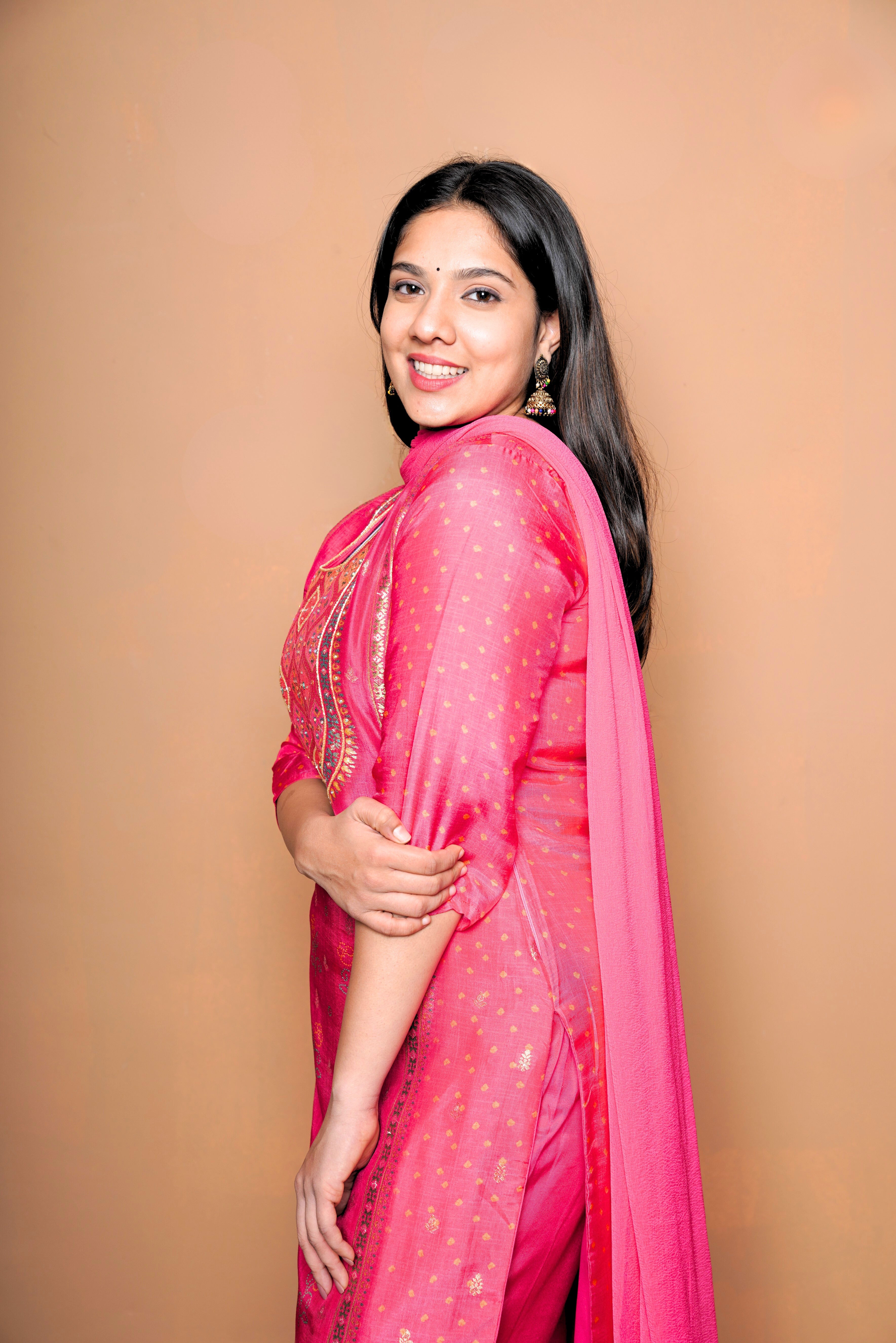 Premium Pure Crepe Pink Silk Suit RAADVI
