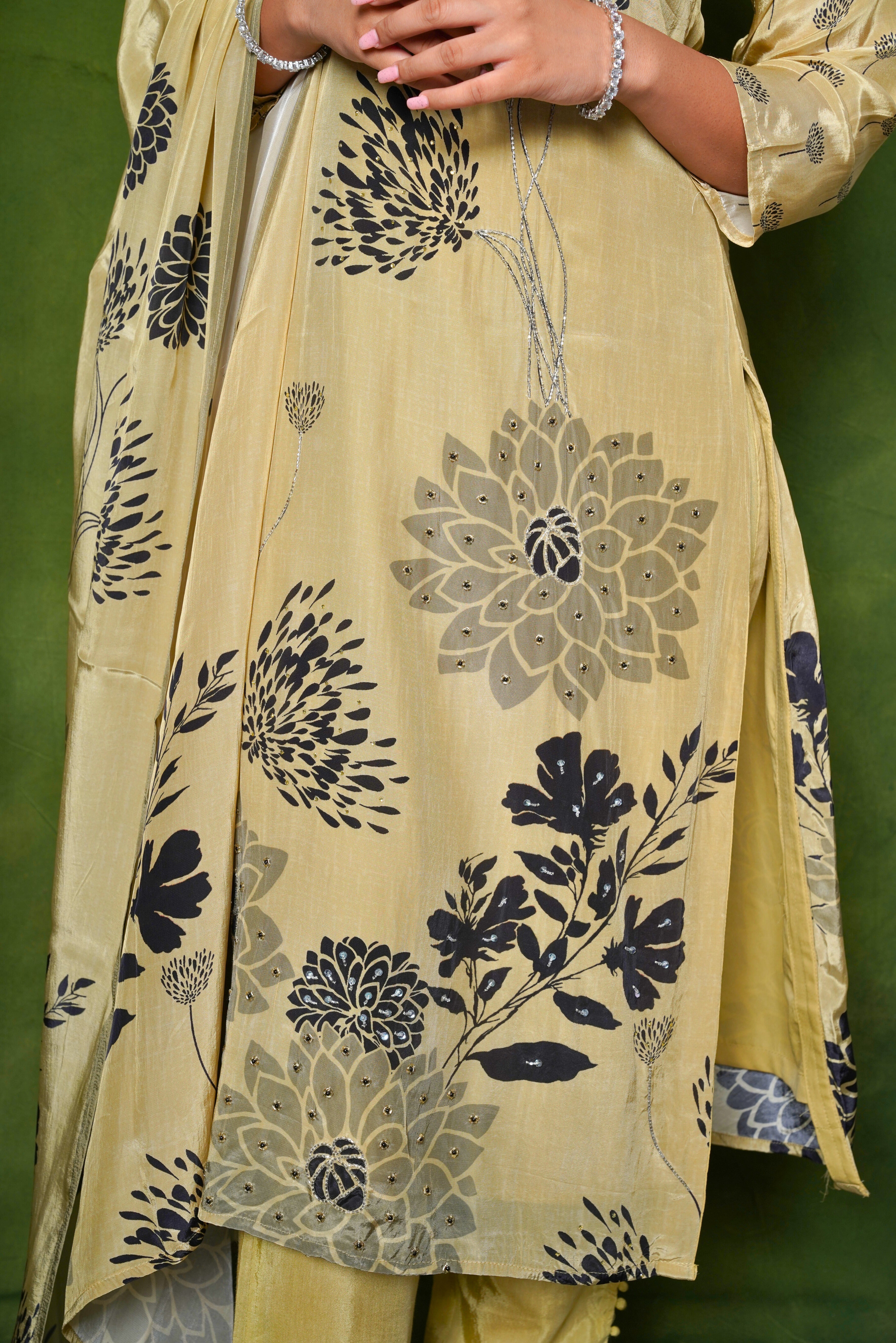 Olive Green Pure Silk Suit Set RAADVI