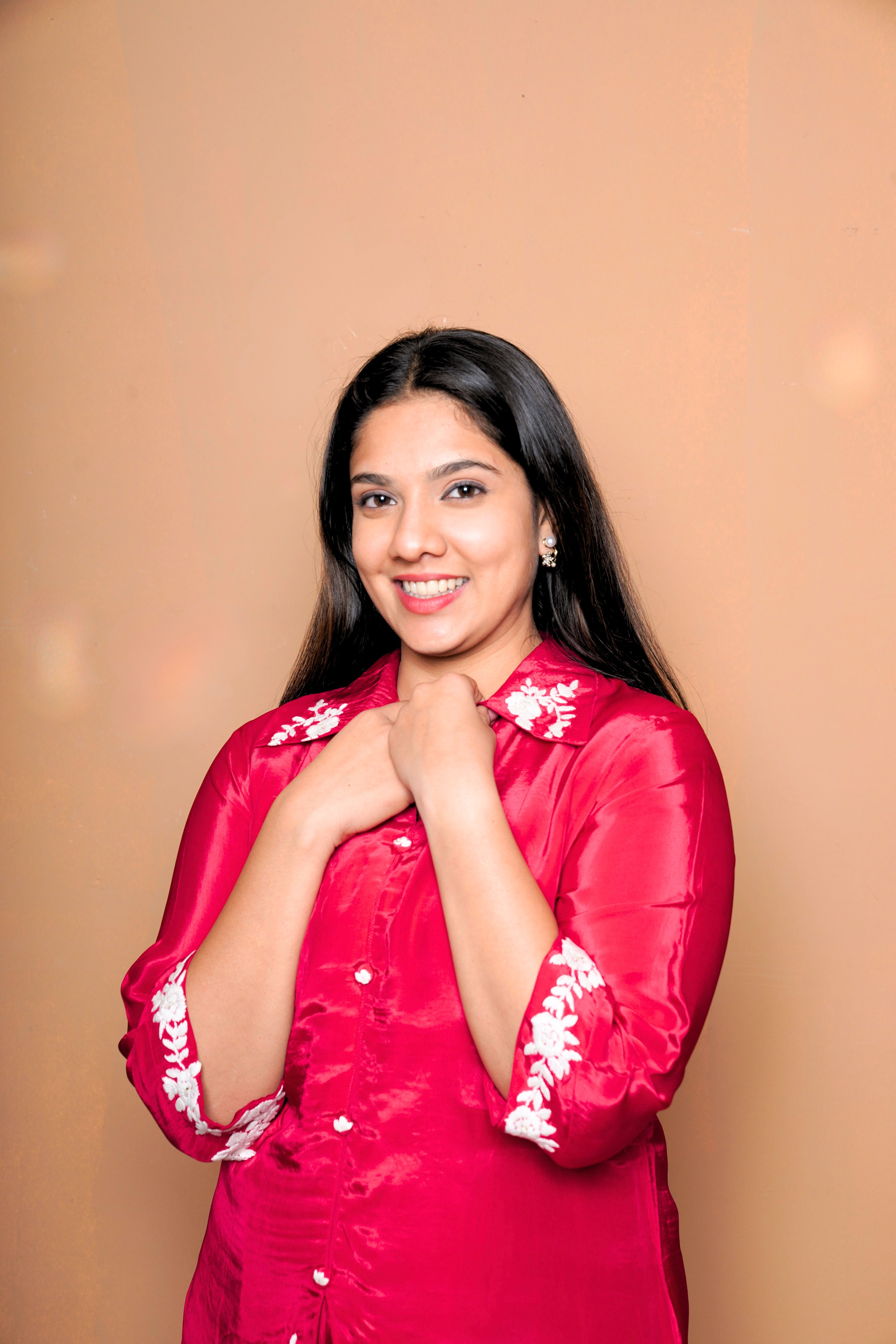 Embroidered Red Pure Chinnon Co-Ord Set RAADVI