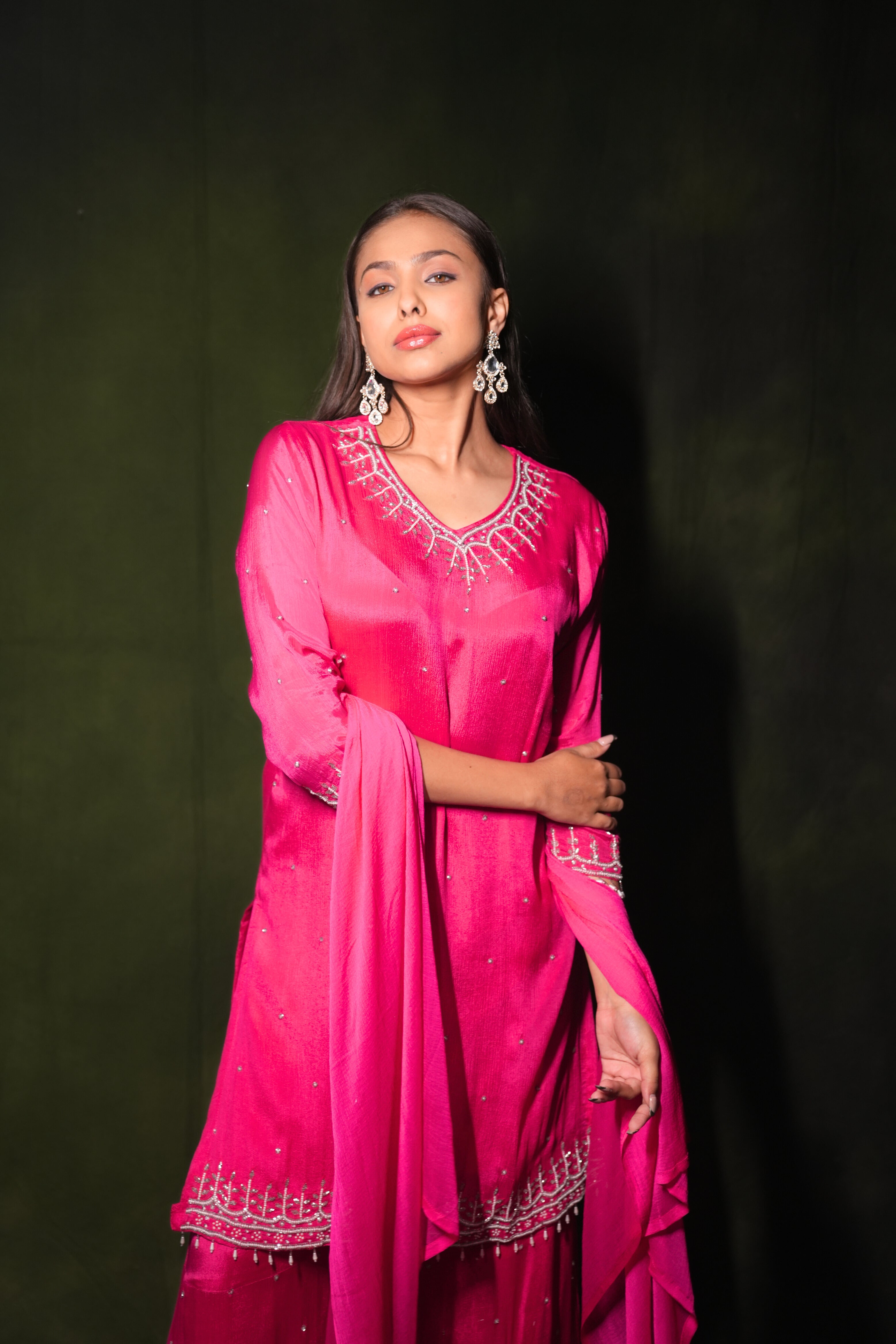 Embelished Pink Pure Chiffon Kurta Palazzo Suit RAADVI