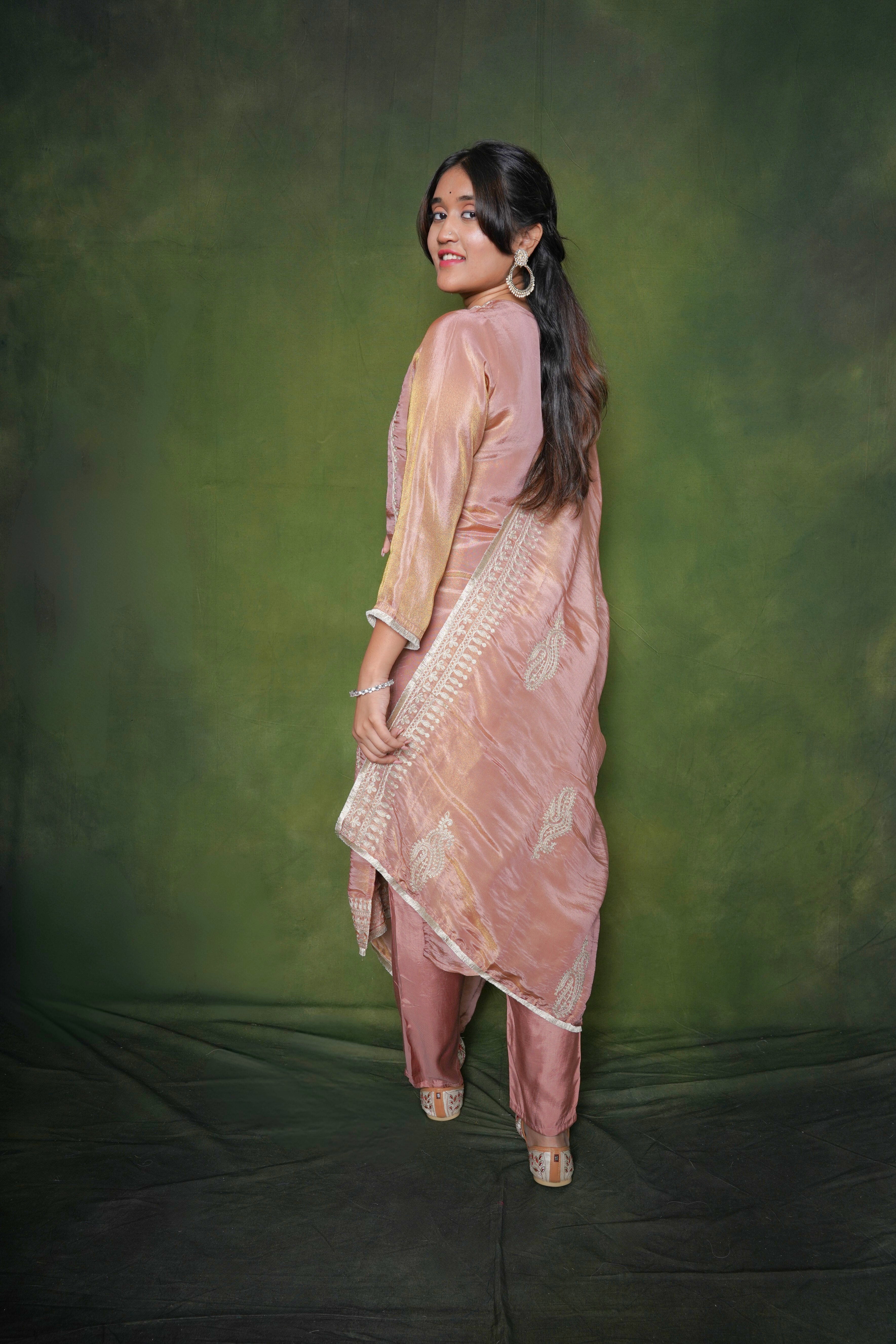Peach Pure Shimmer Silk Suit Set RAADVI