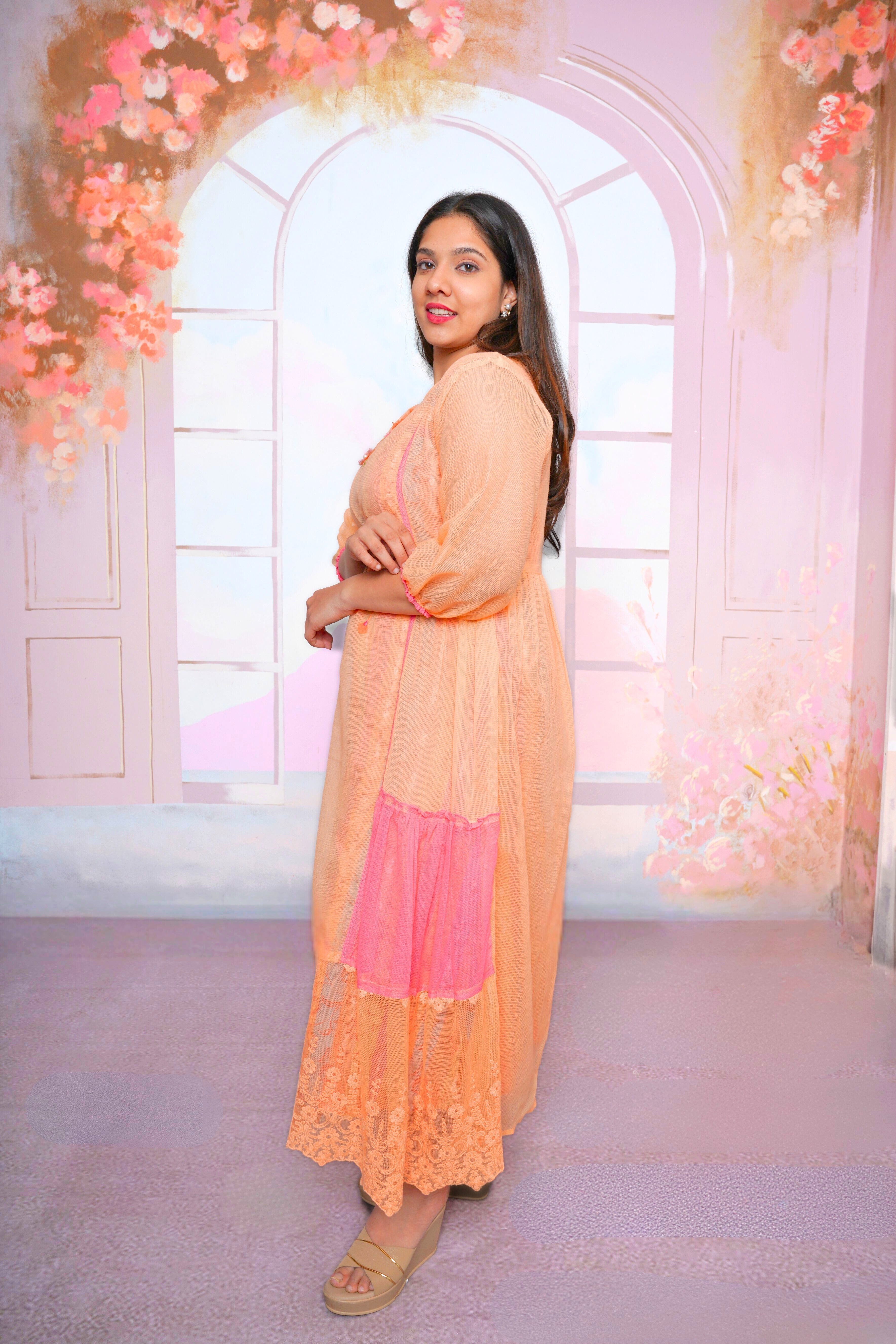 Orange Kota Doria Lacy Dress RAADVI