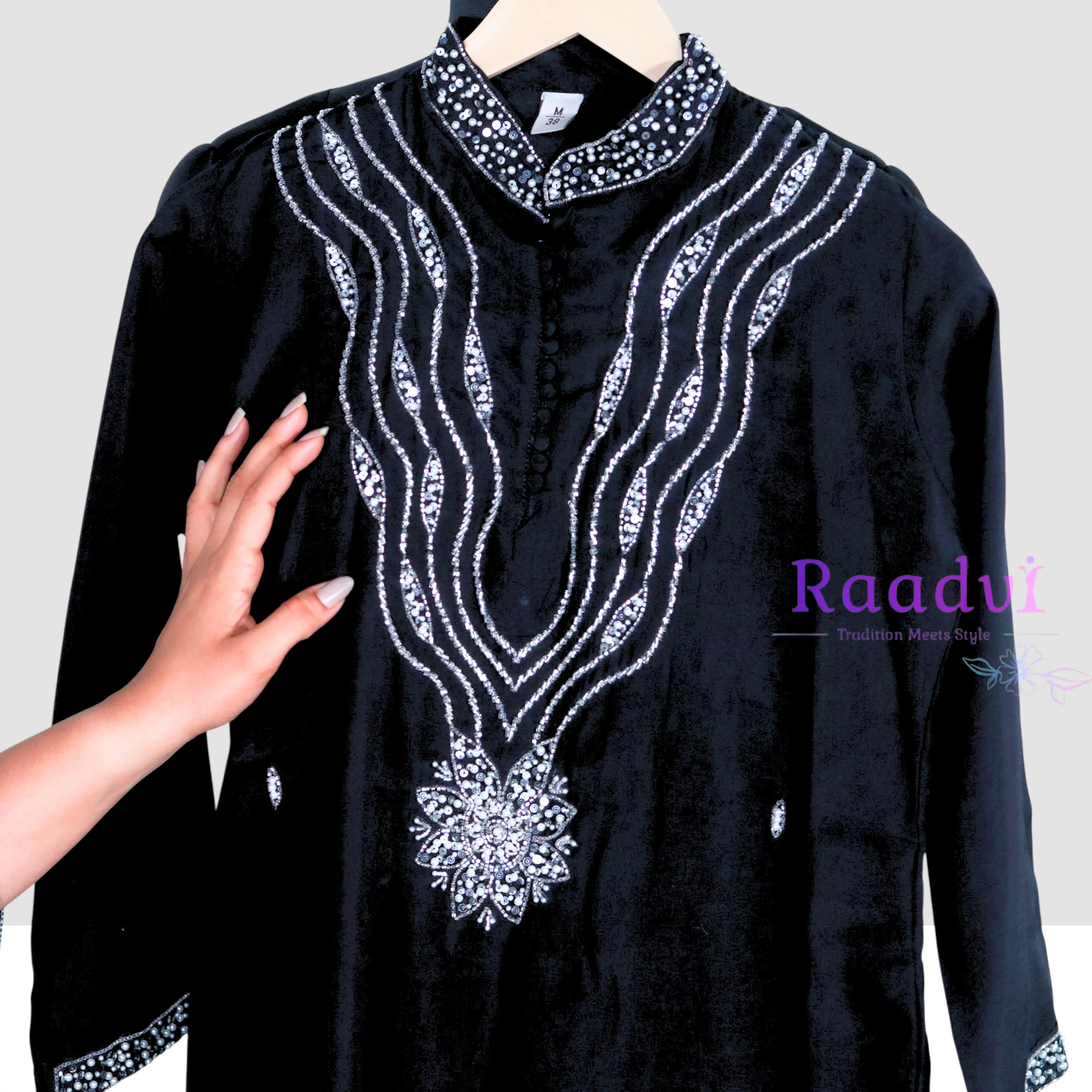 Black Embellished Roman Silk Co-Ord Set RAADVI