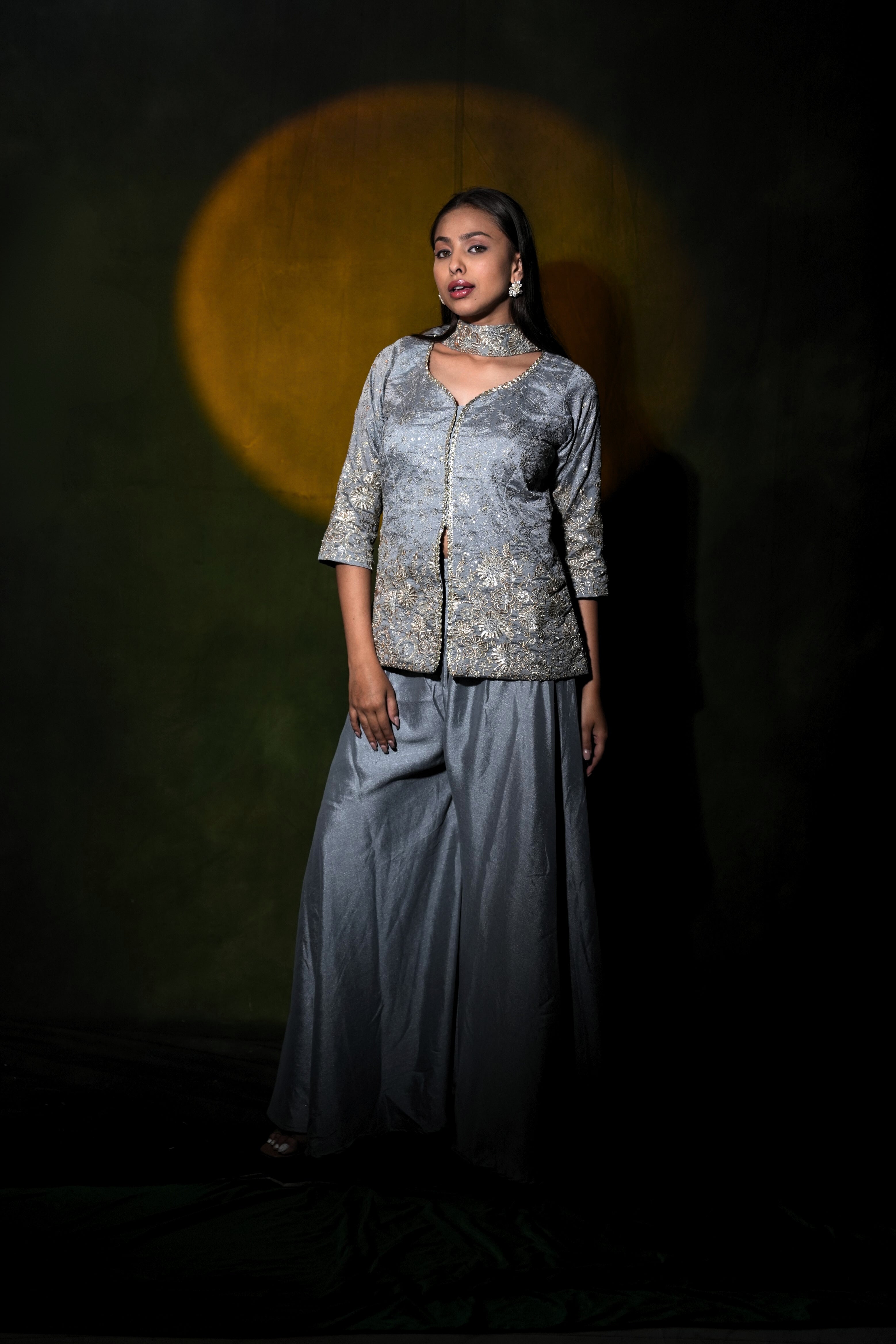 Zardozi Gray Short Top Palazzo Set RAADVI