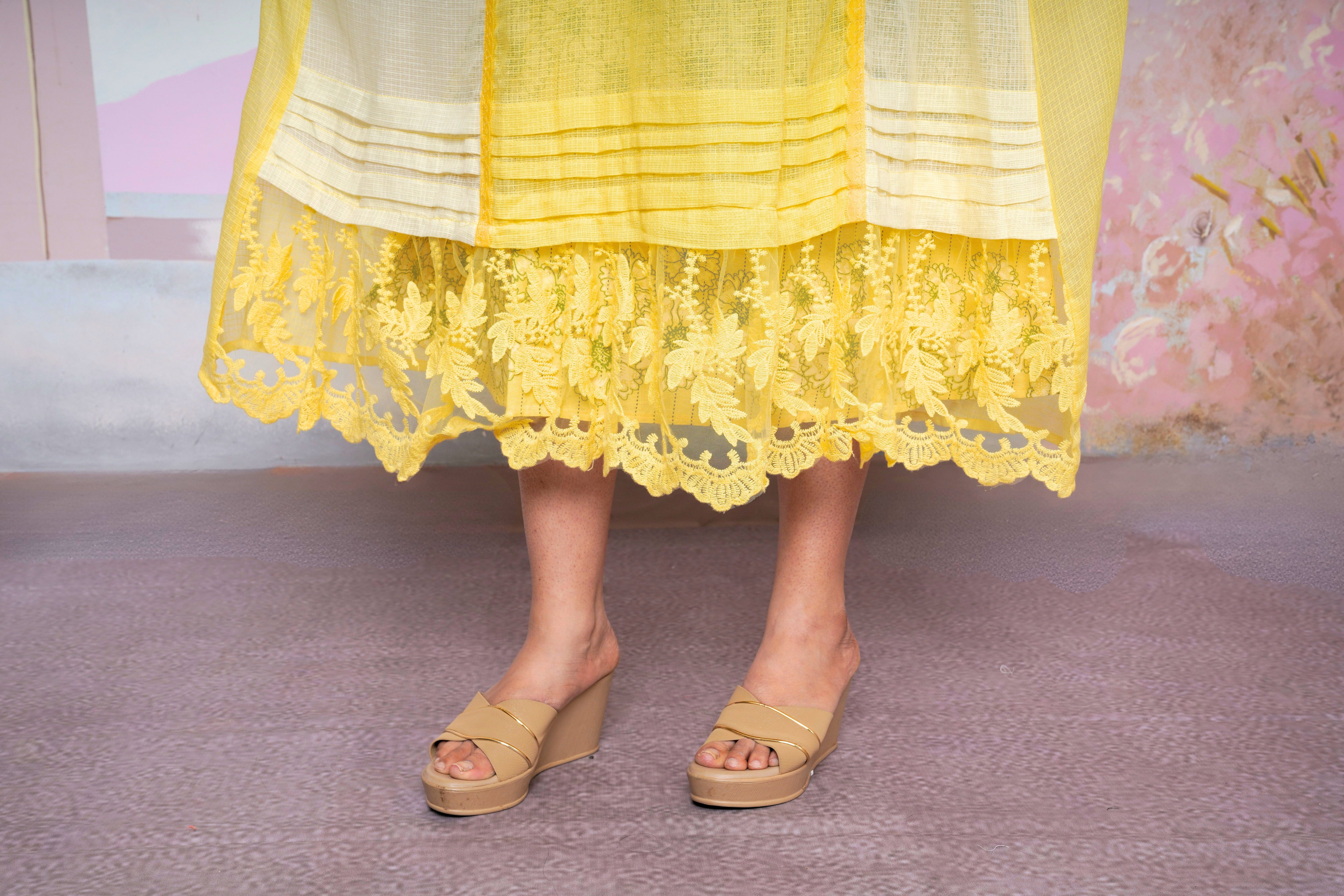 Yellow Kota Doria Lacy Dress RAADVI
