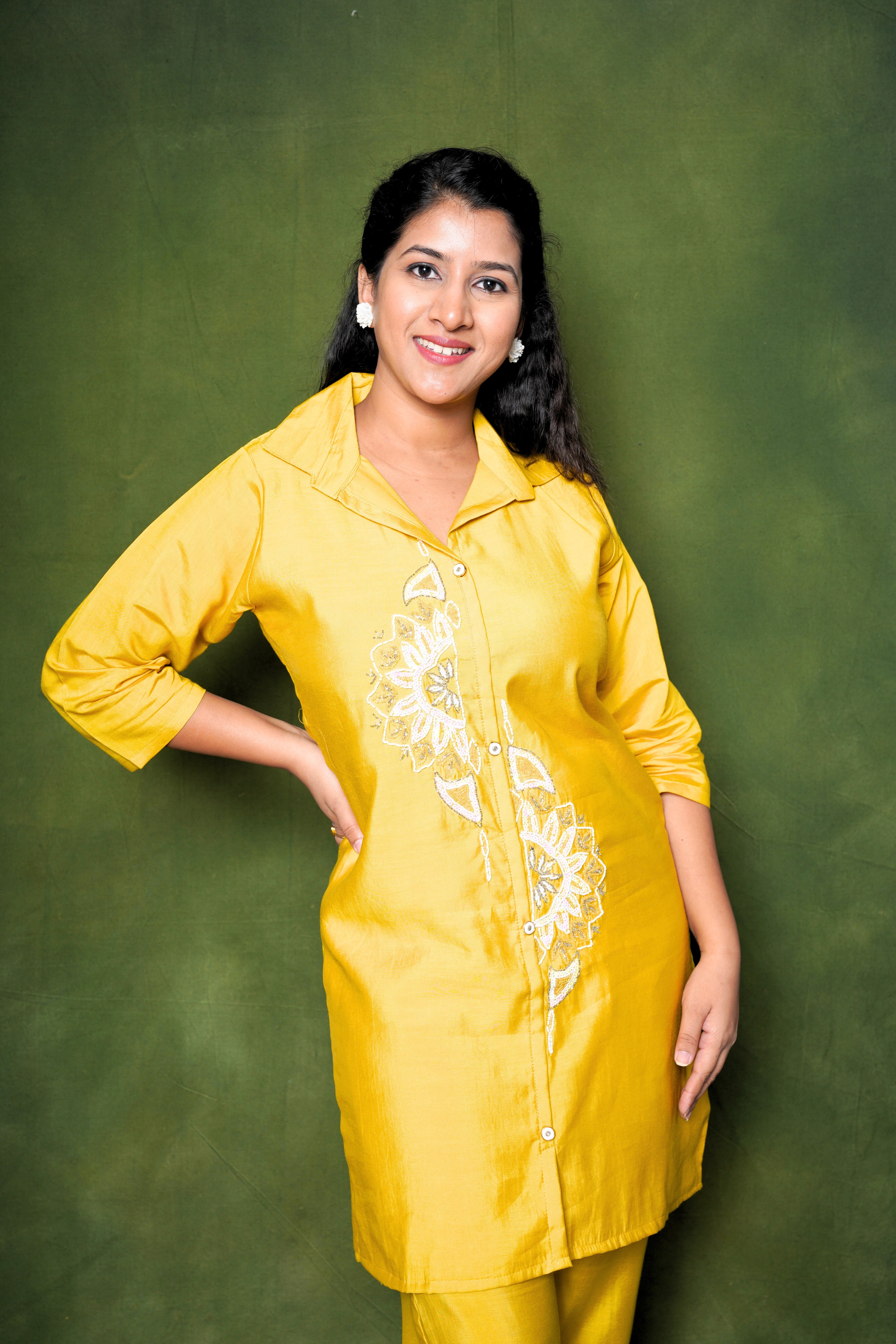 Embellished Yellow Roman Silk Co-Ord RAADVI