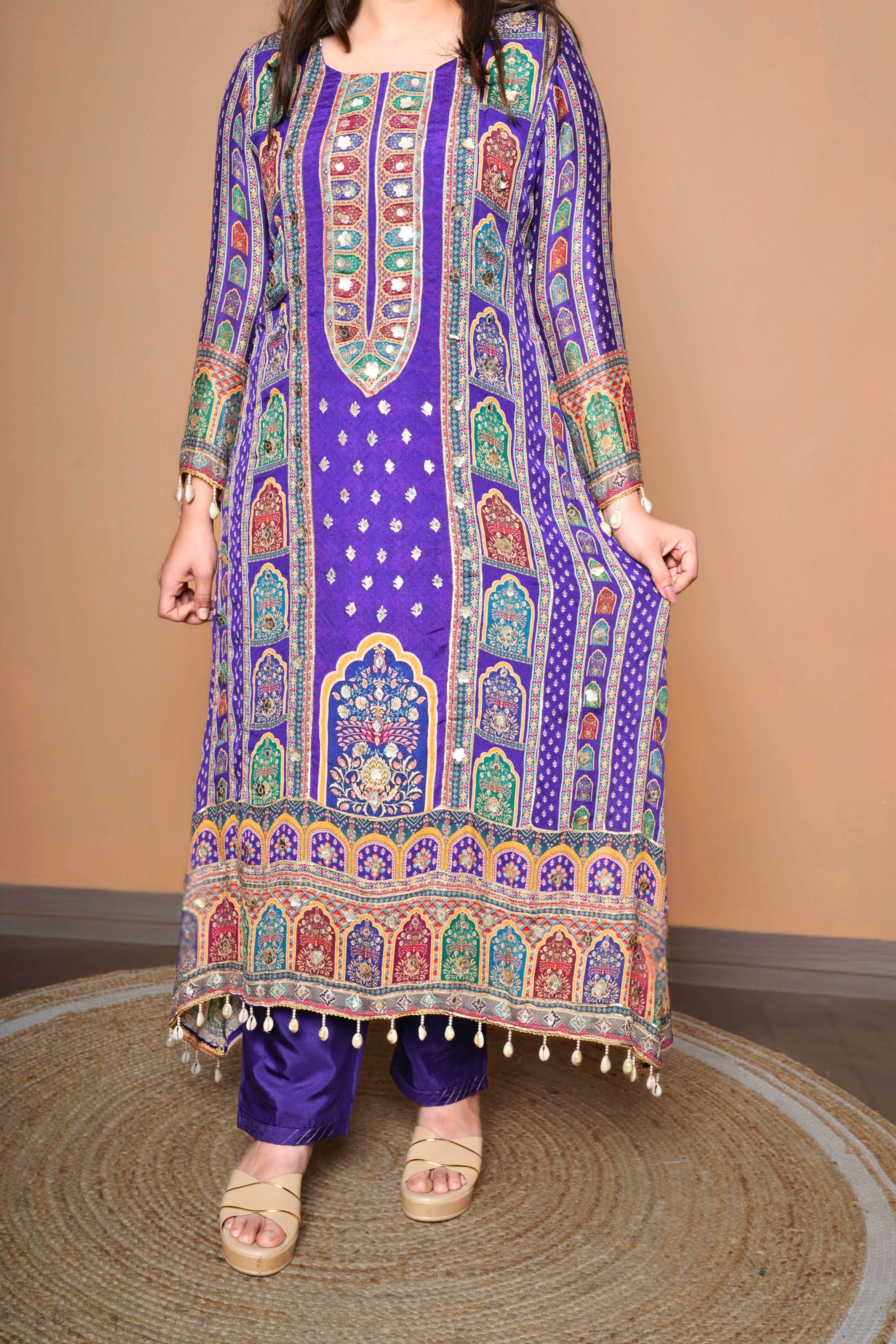 Embellished Purple Pure Natural Crepe Suit RAADVI