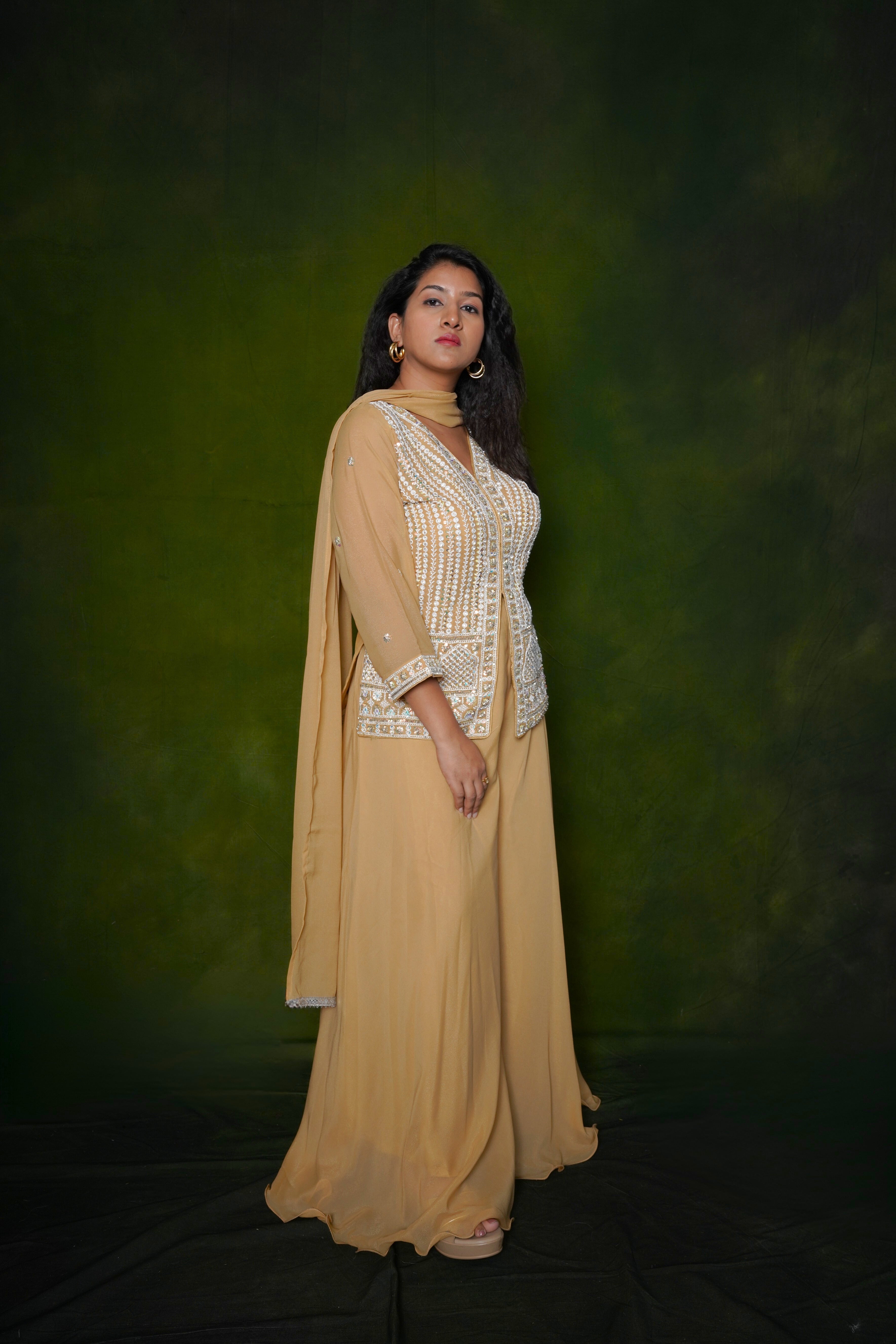 Embellished Light Yellow Top Palazzo Set RAADVI