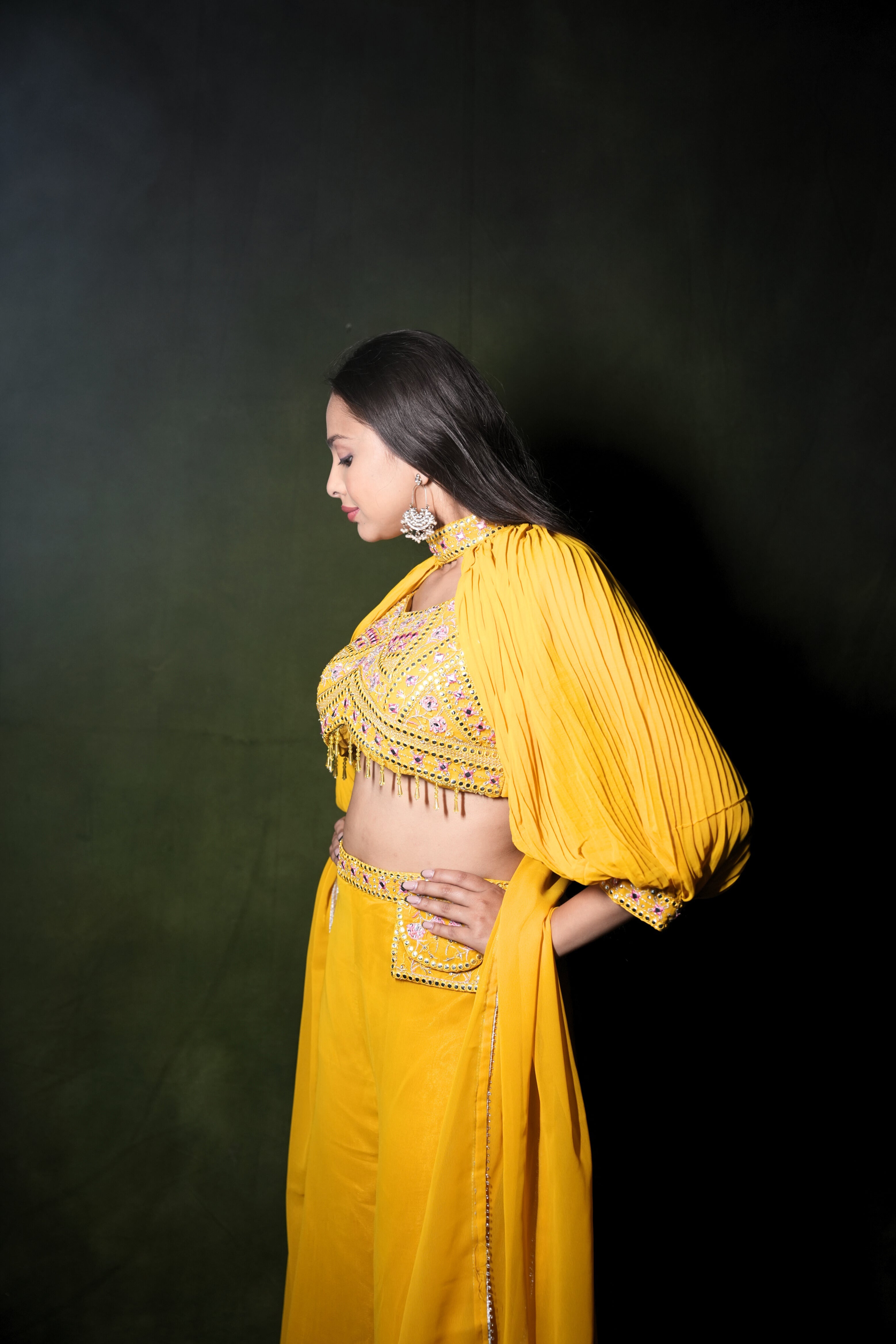 Embellished Yellow Crop Top Palazzo Set RAADVI