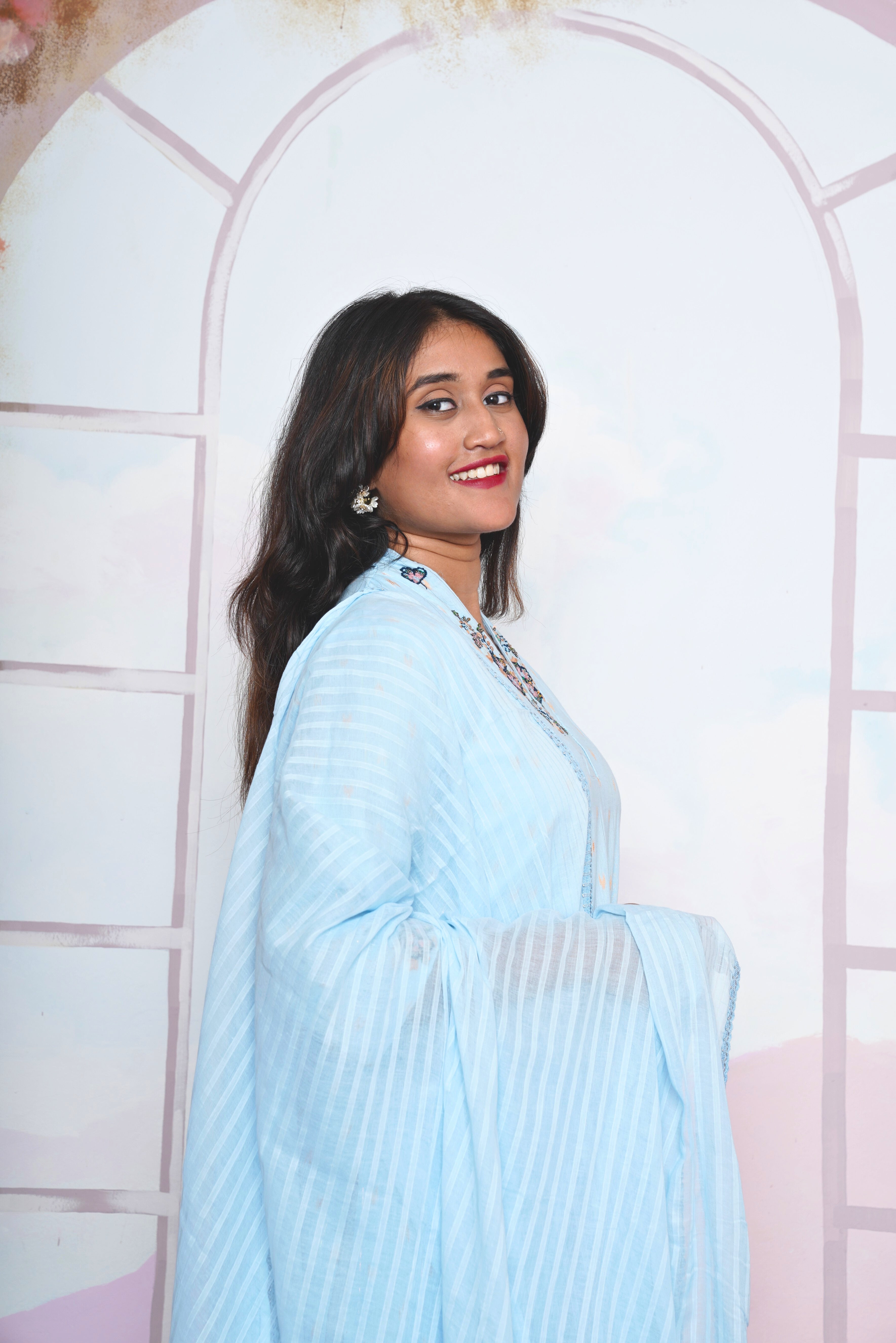 Sky Blue Pure Mul Cotton Suit Set RAADVI