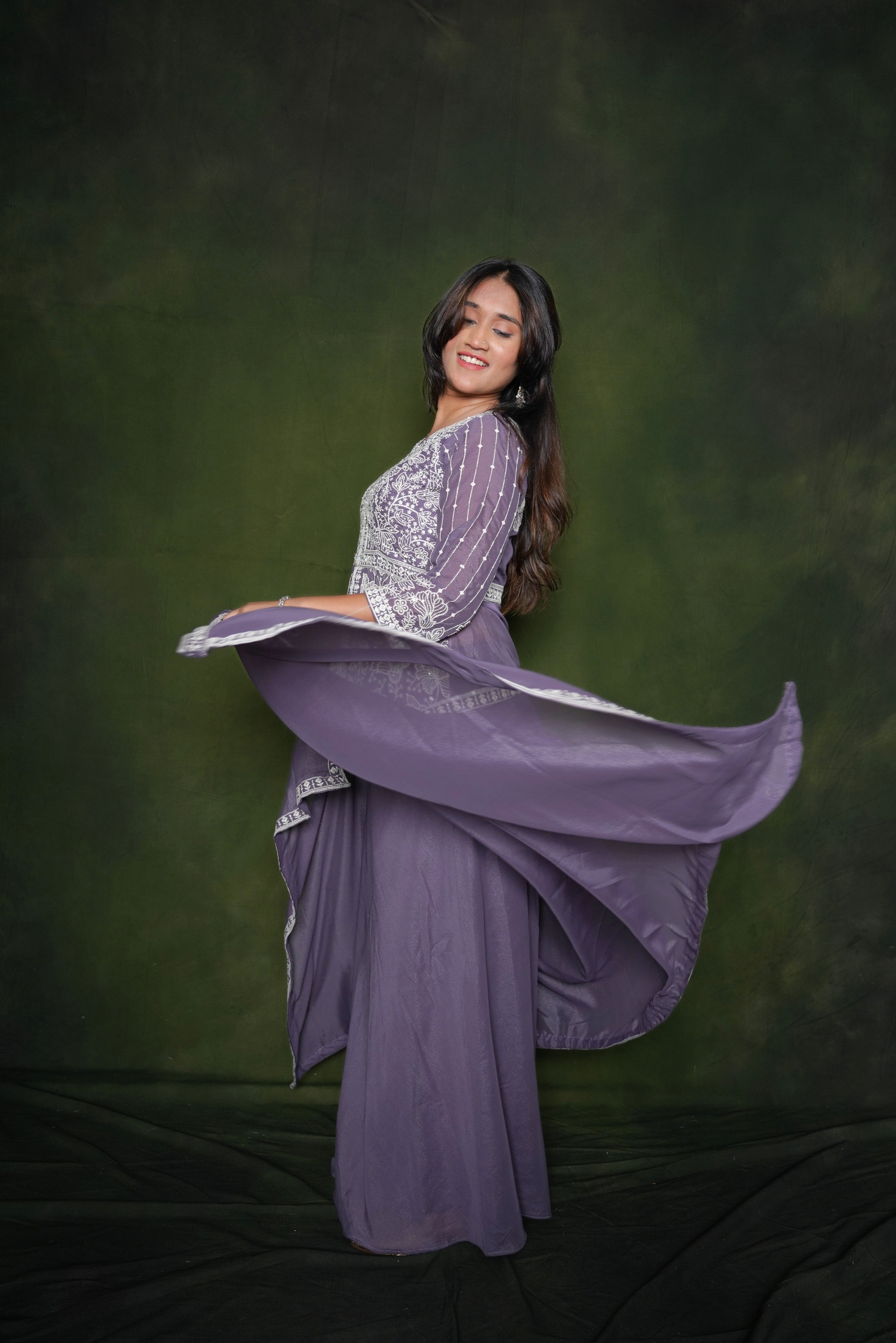 Embroidered Lavender Crop Top Palazzo Set RAADVI