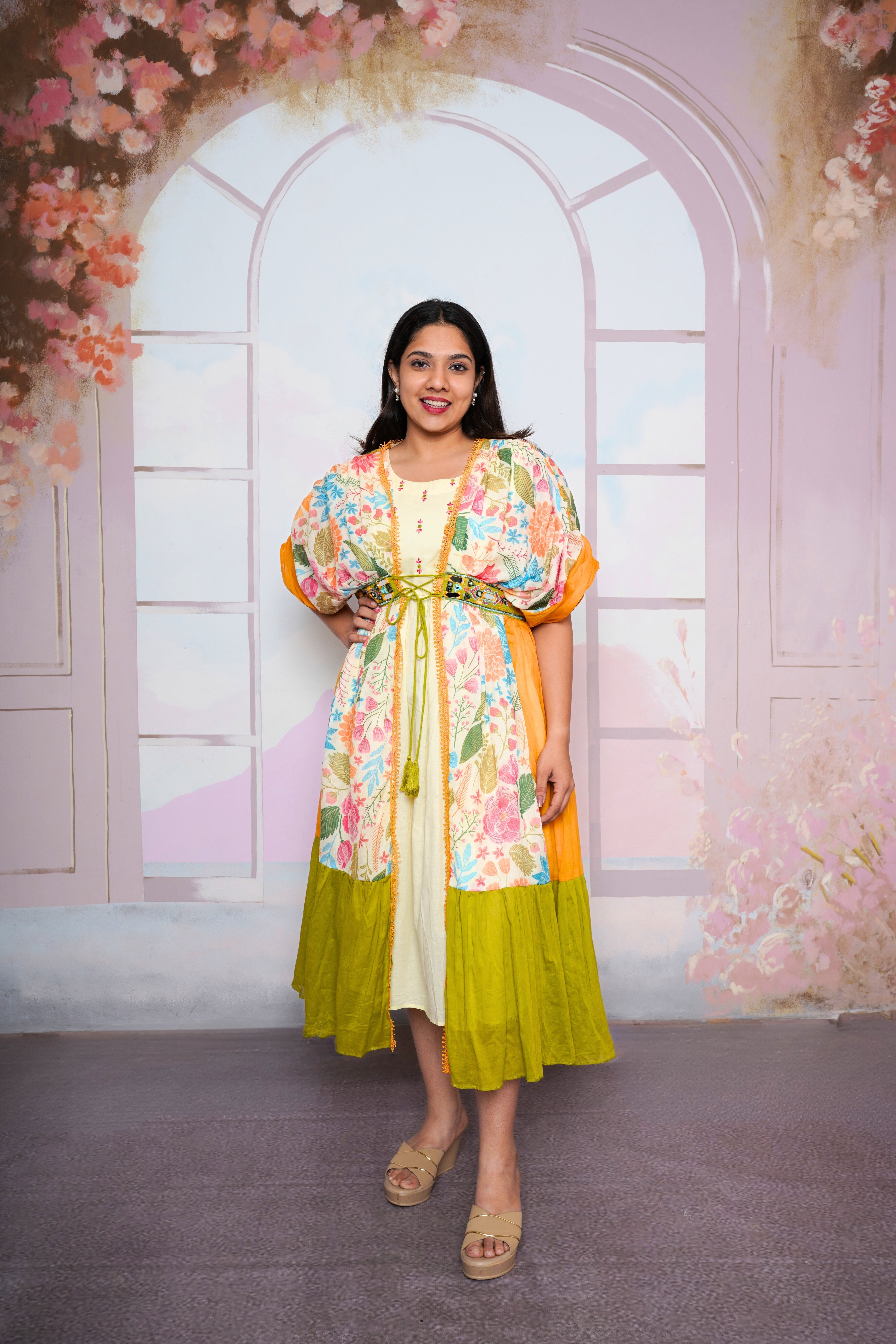 Embellished Green Mul Cotton Dress RAADVI