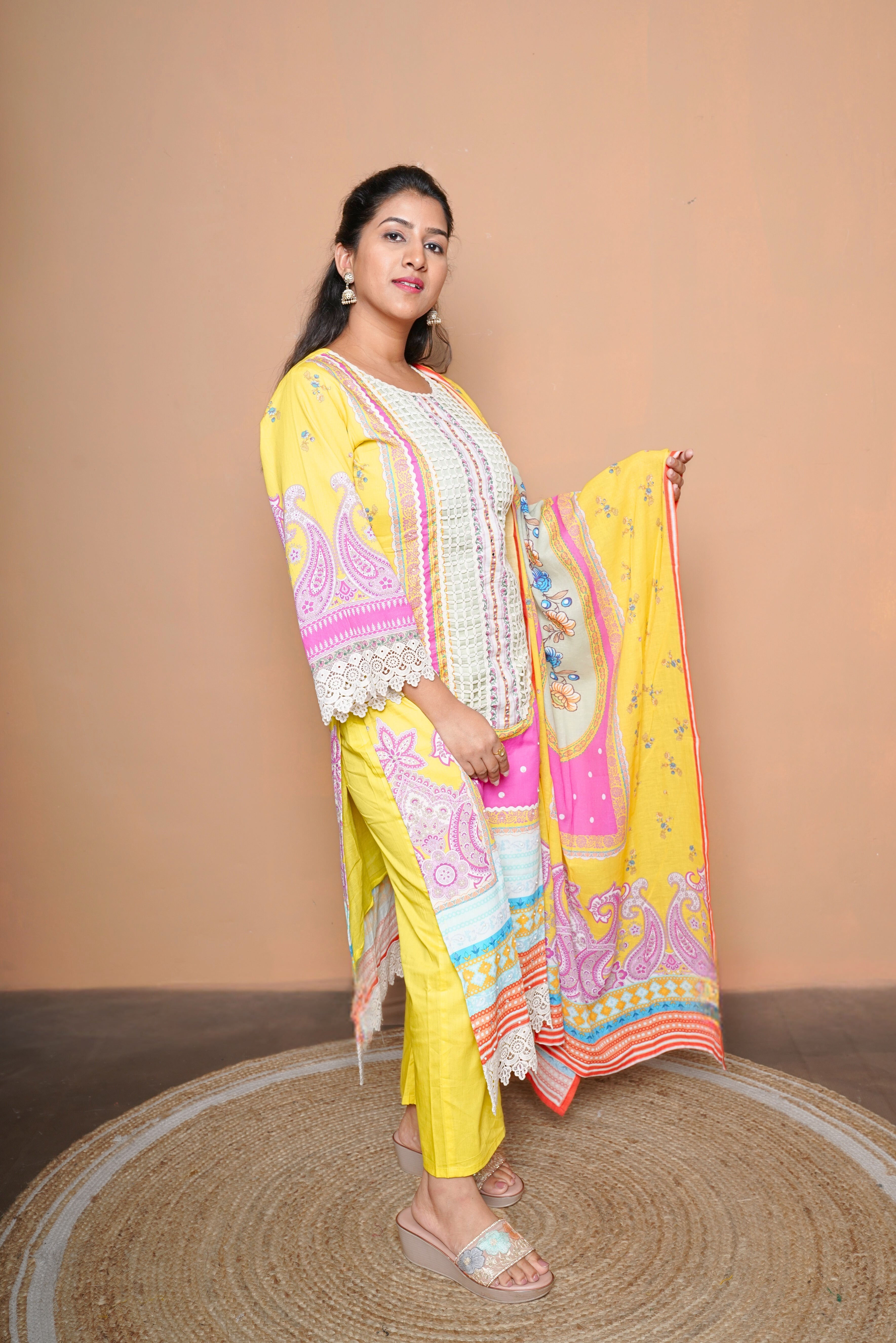 Digital Print Yellow Pure Muslin Suit RAADVI