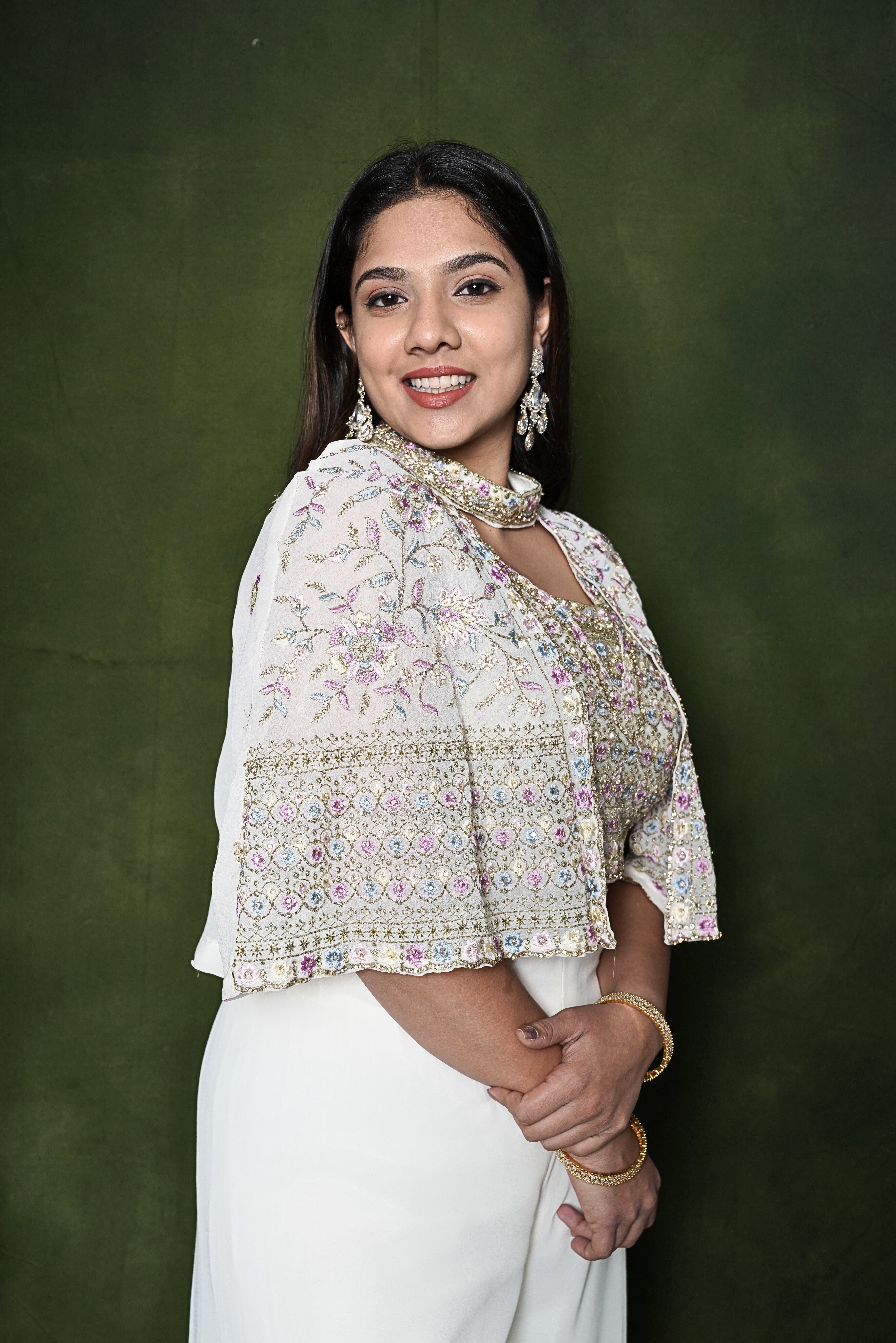 Embellished White  Crop Top Palazzo Set RAADVI