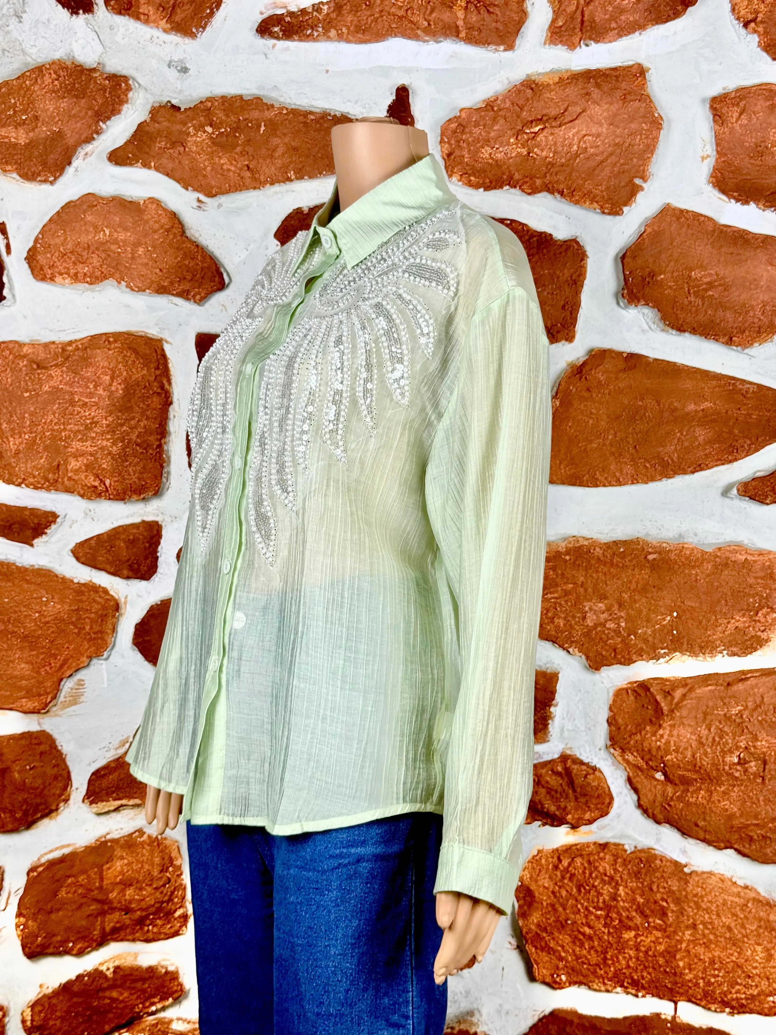 Light Green Top - Pure Muslin Embellished RAADVI