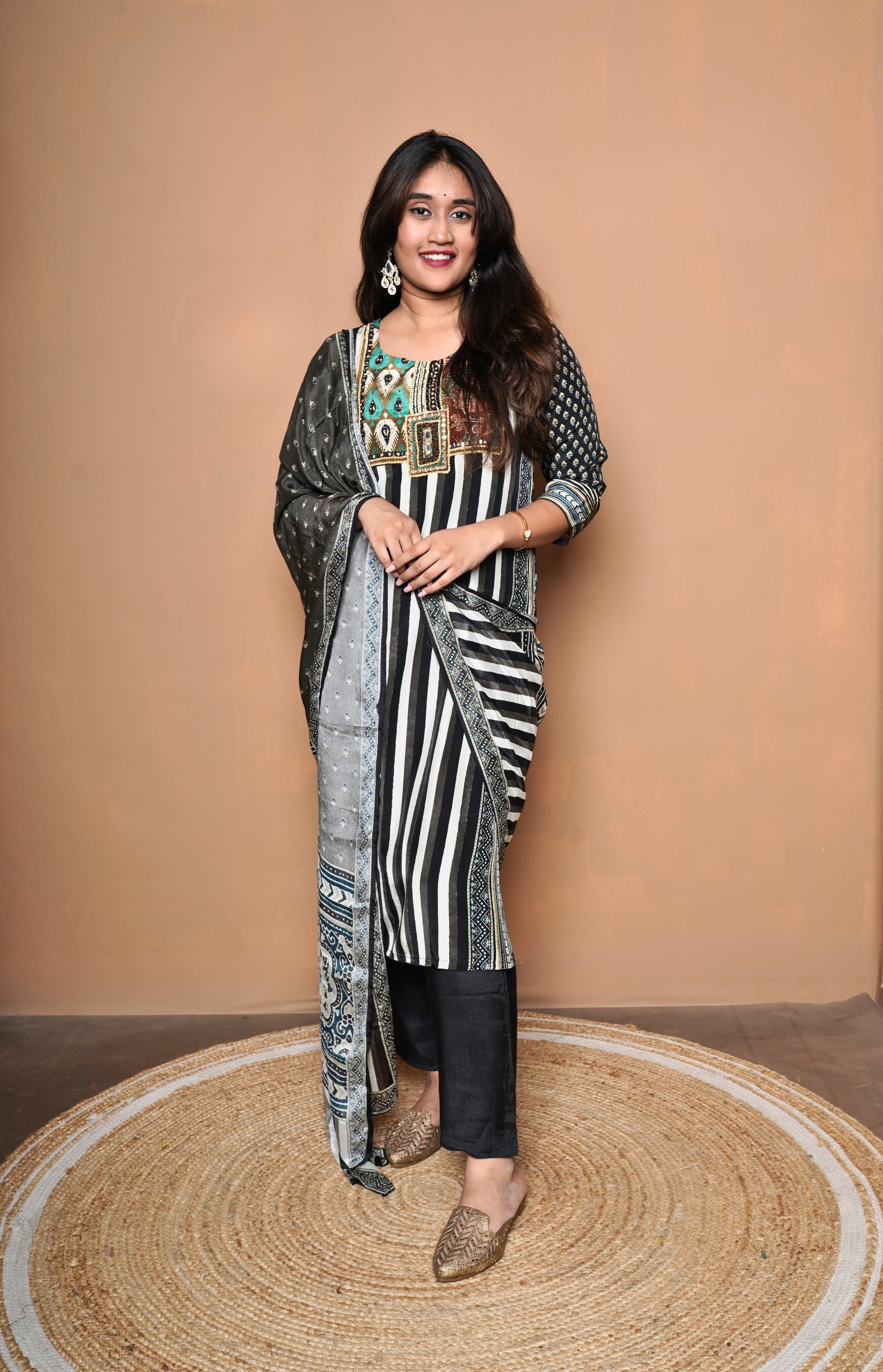 Black Embroidered Pure Crepe Suit Set RAADVI