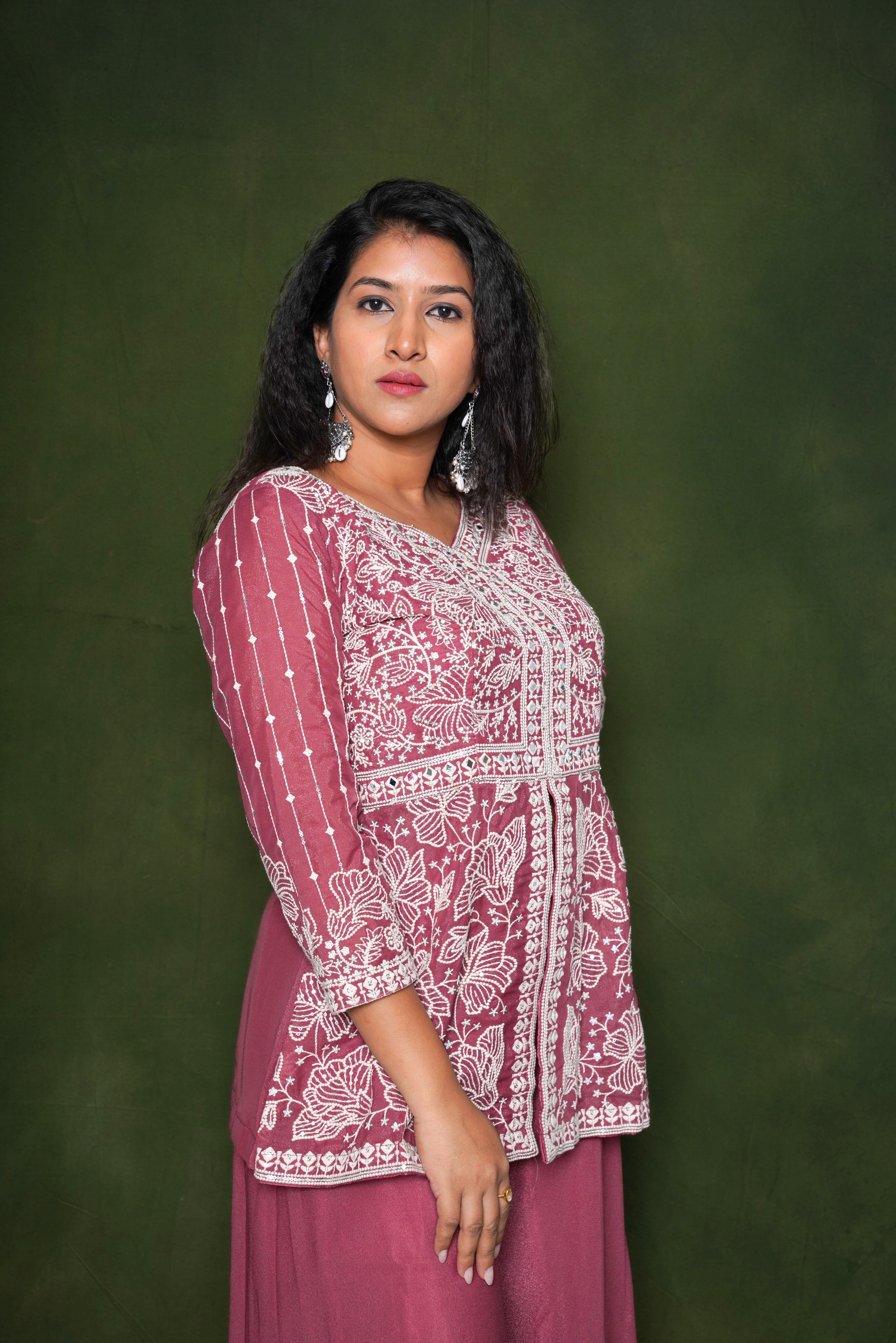 Embroidered Maroon Crop Top Palazzo Set RAADVI