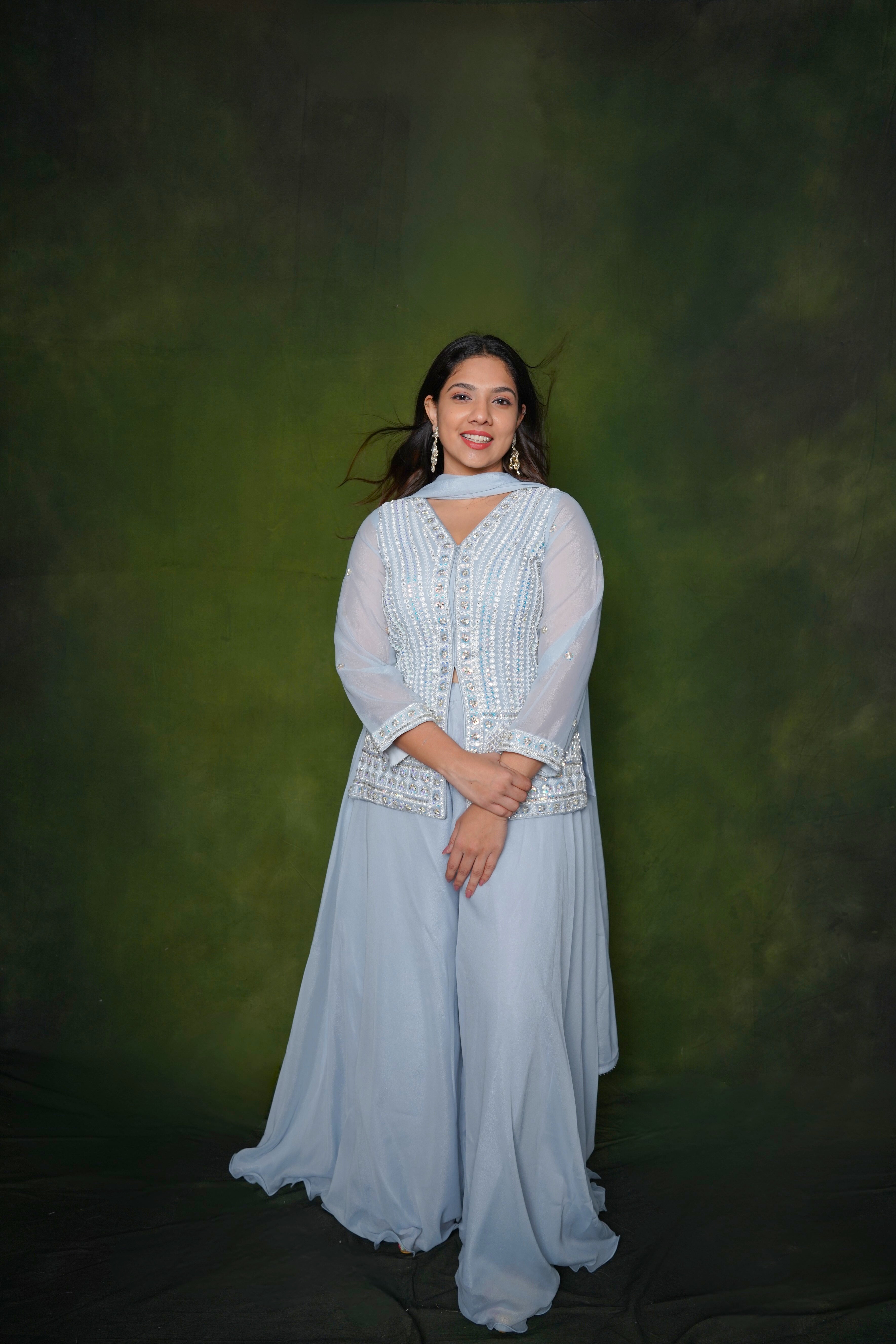Embellished Light Blue Top Palazzo Set RAADVI