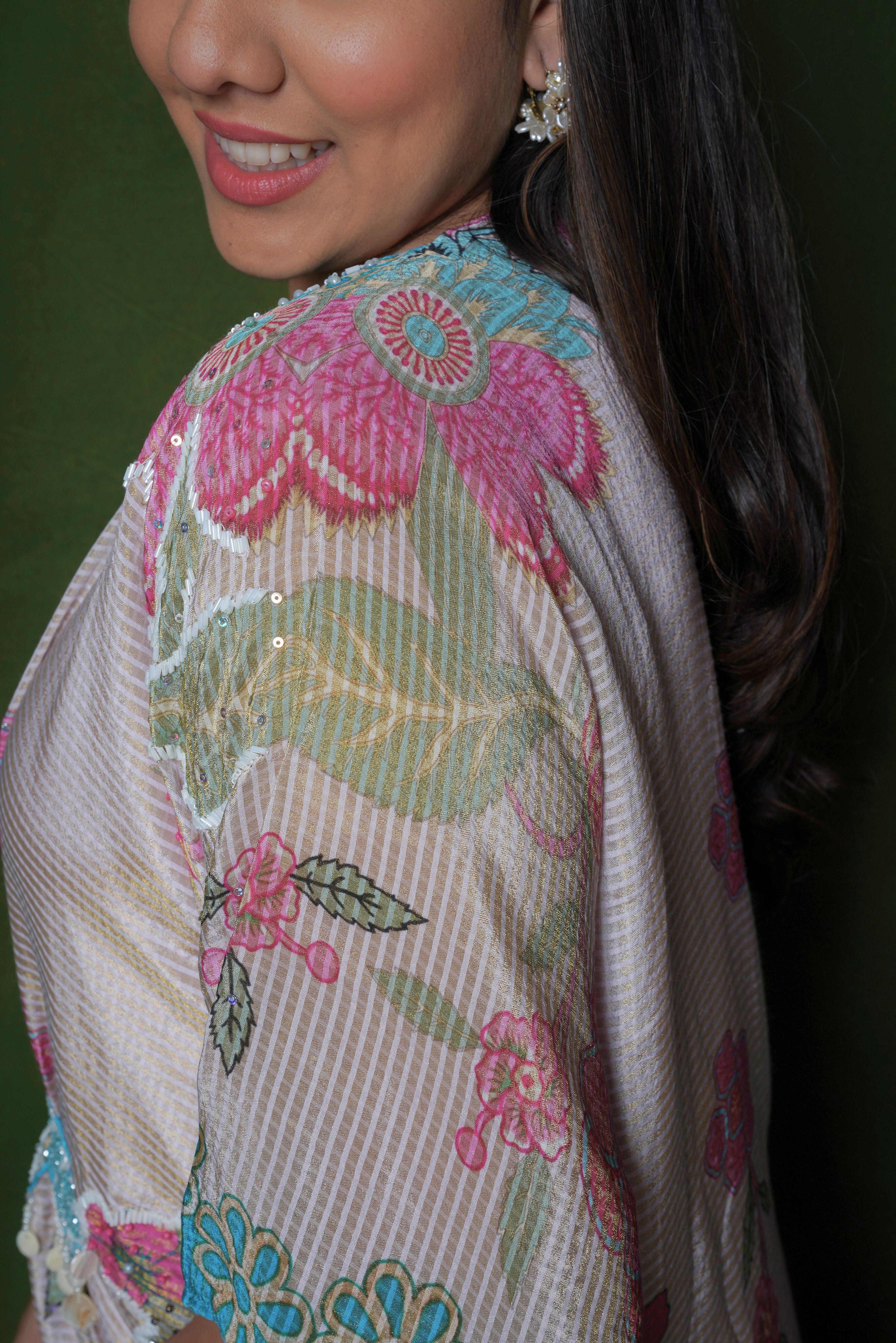 Embellished Cream Roman Silk Kaftan Set RAADVI
