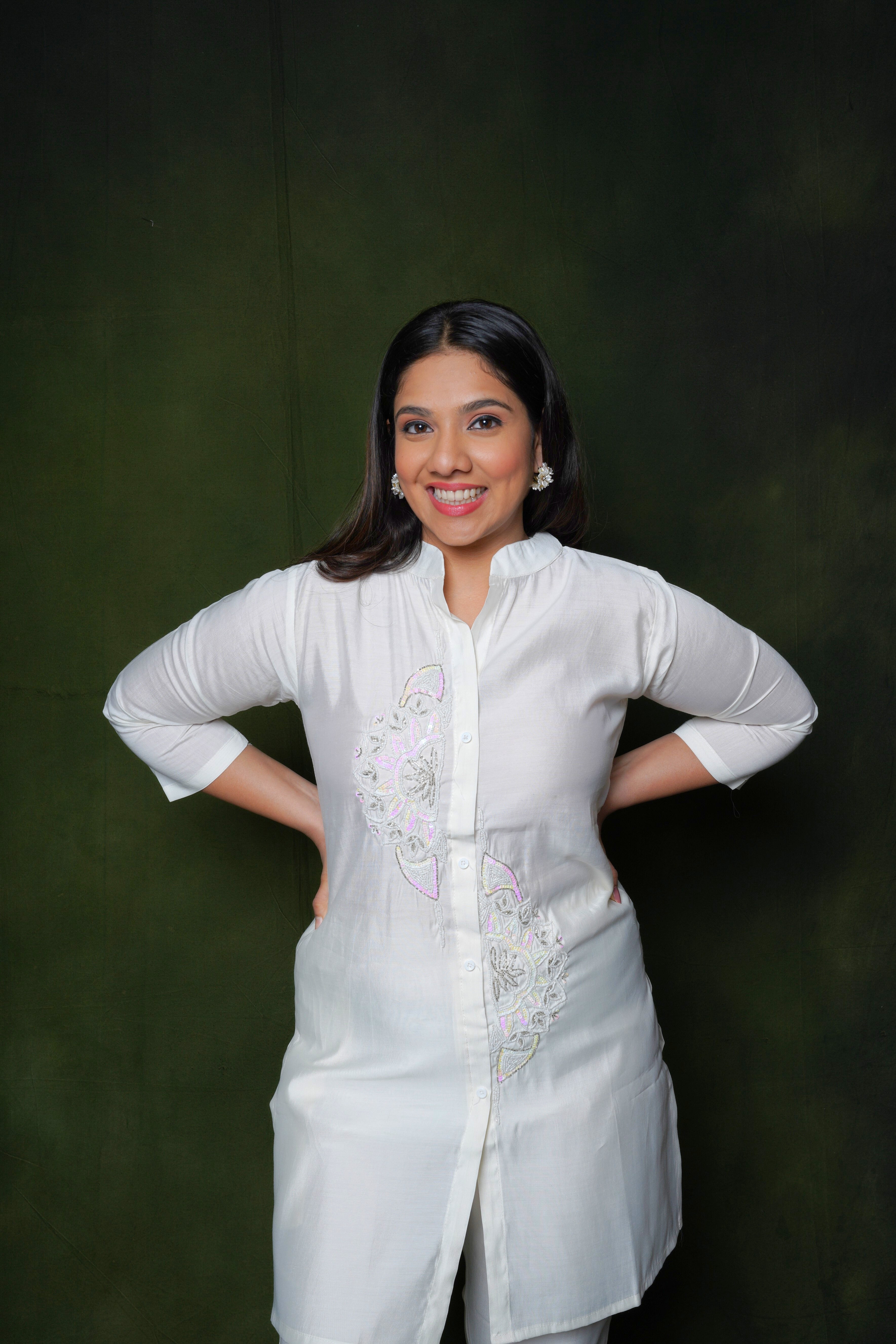 Floral White Silk Co-ord Set RAADVI