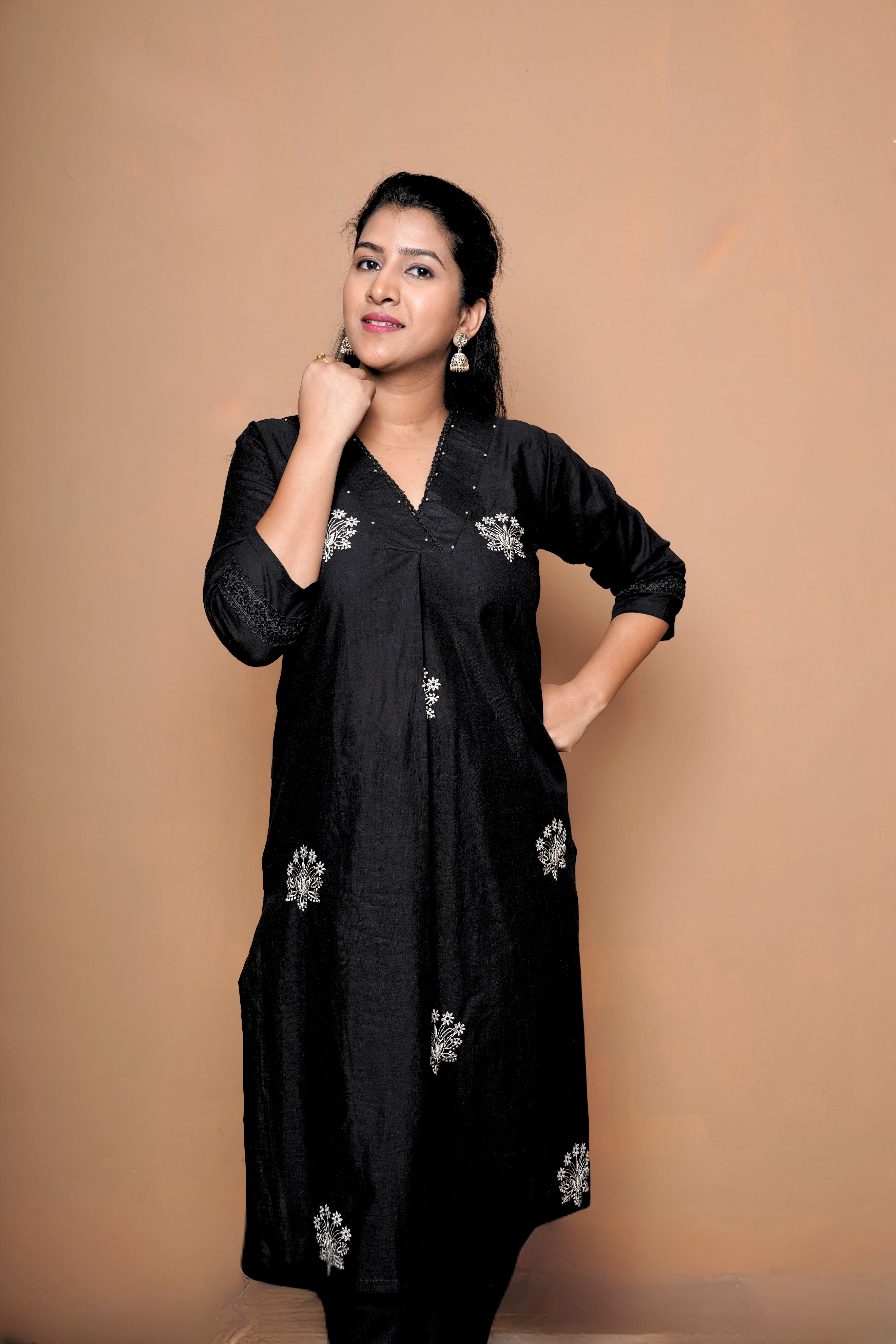 Black Pure Cotton Kurta Set RAADVI