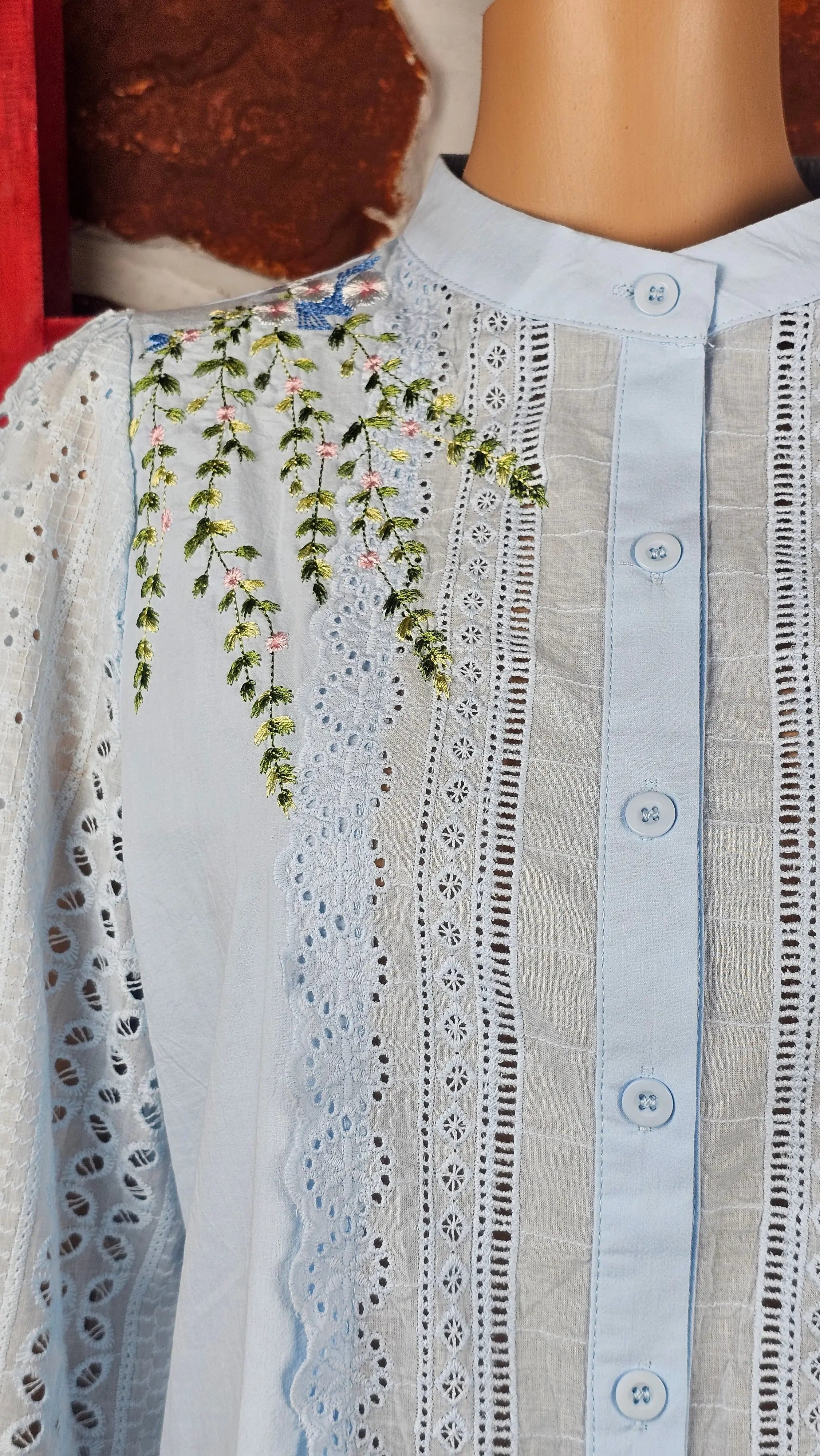 Sky Blue Lace Embroidered Cotton Top RAADVI