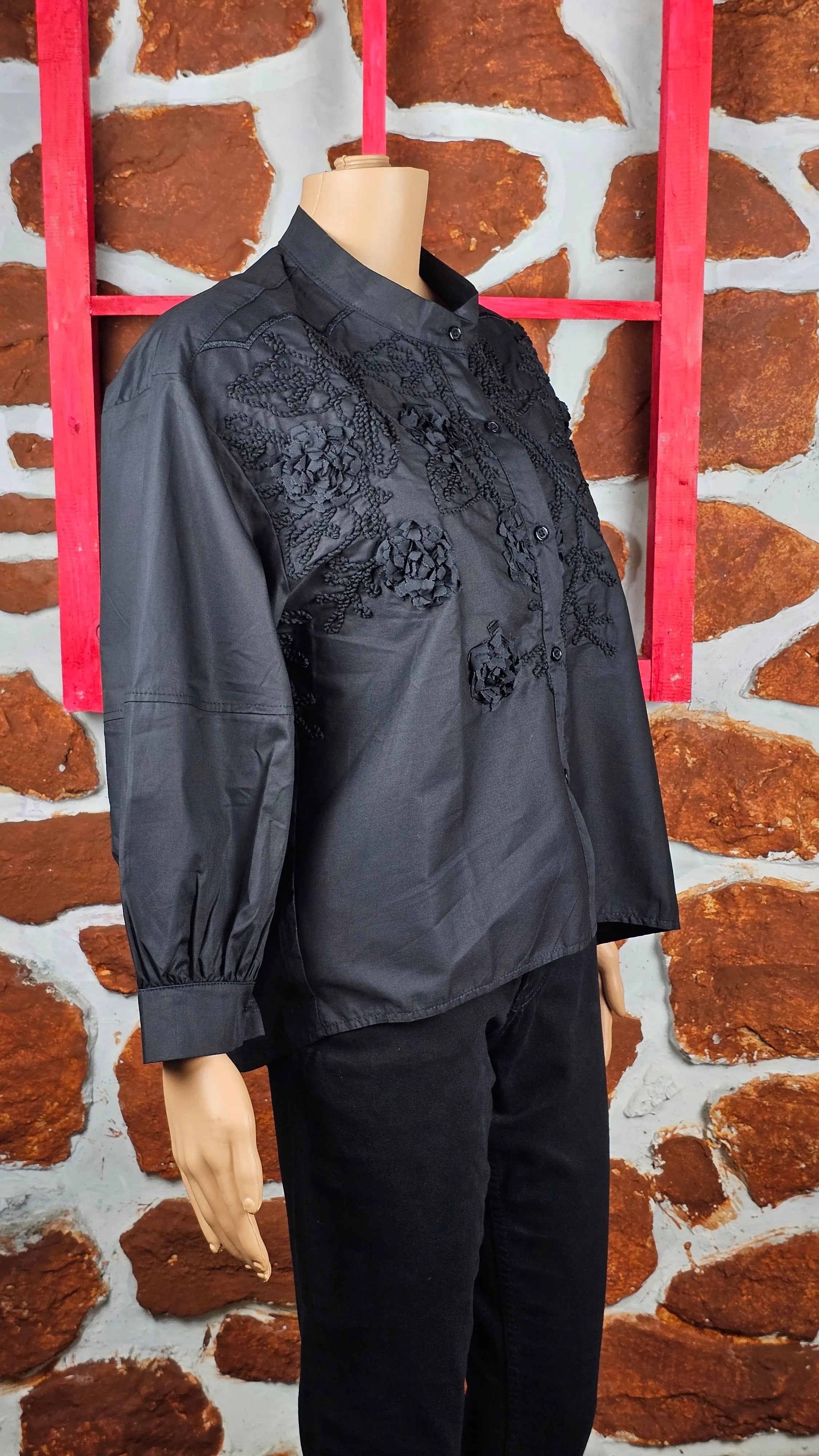 Black Collared Embroidered Shirt RAADVI