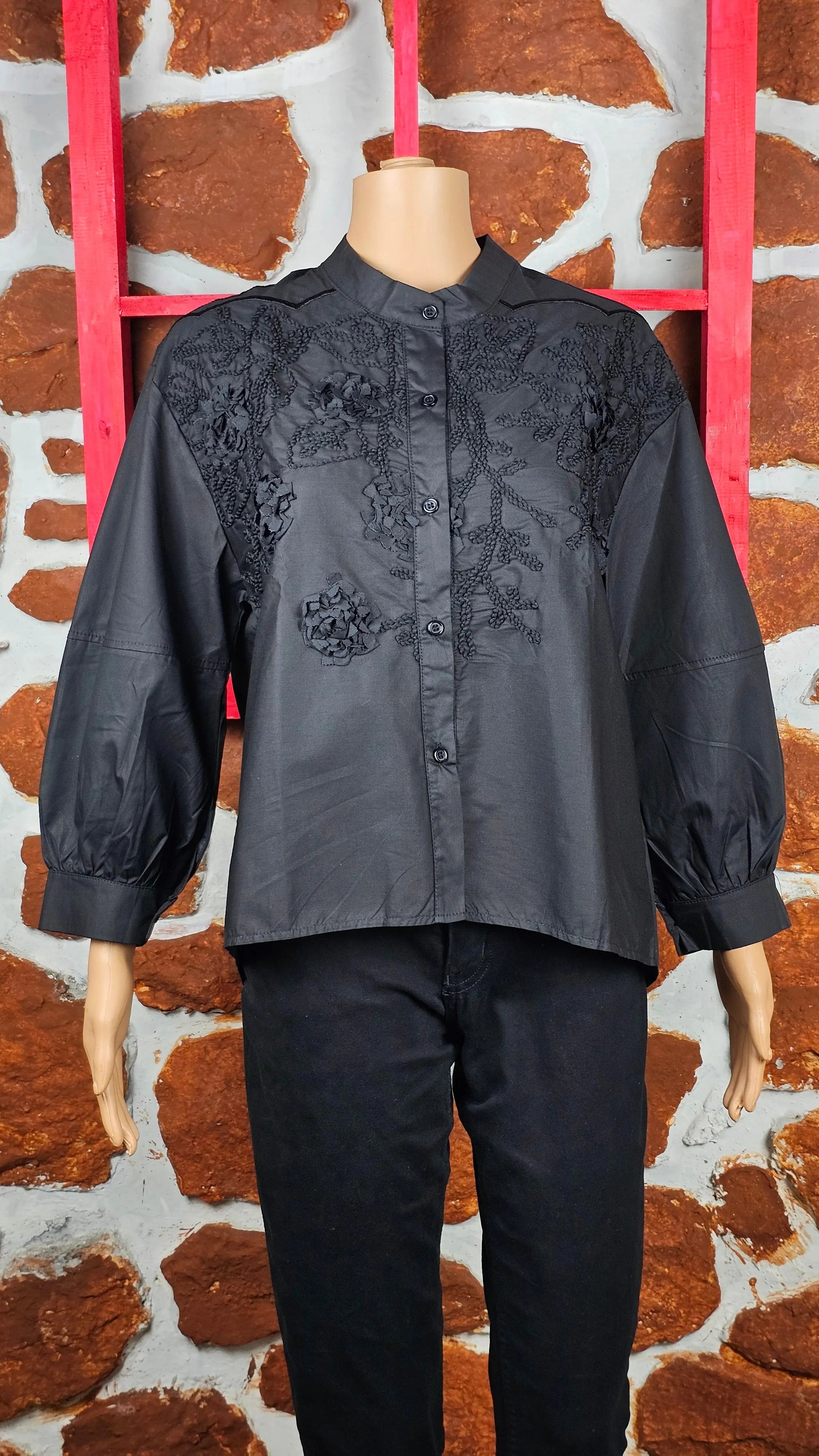 Black Collared Embroidered Shirt RAADVI