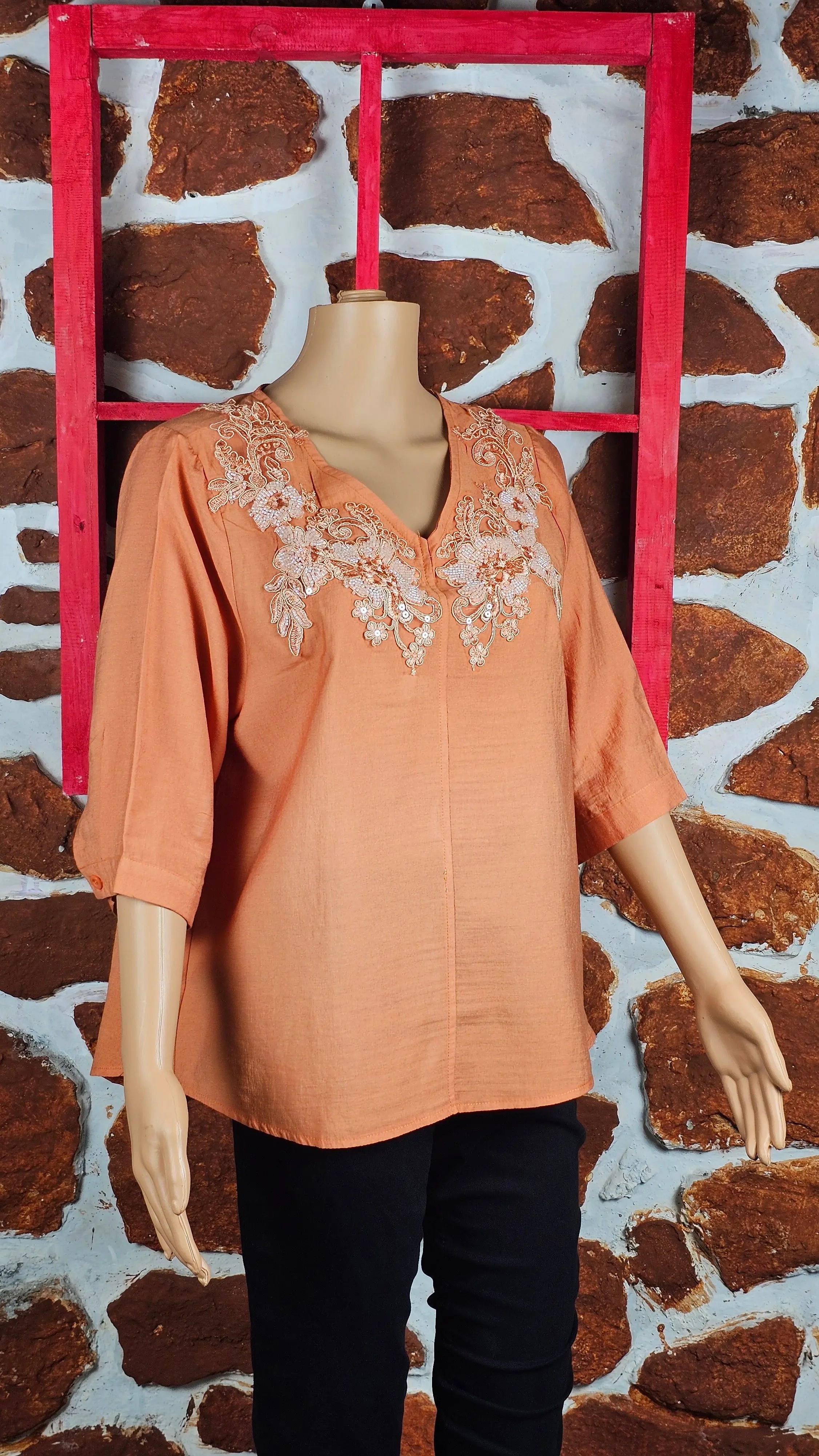 Orange Elegance V-Neck Threadwork Tunic RAADVI