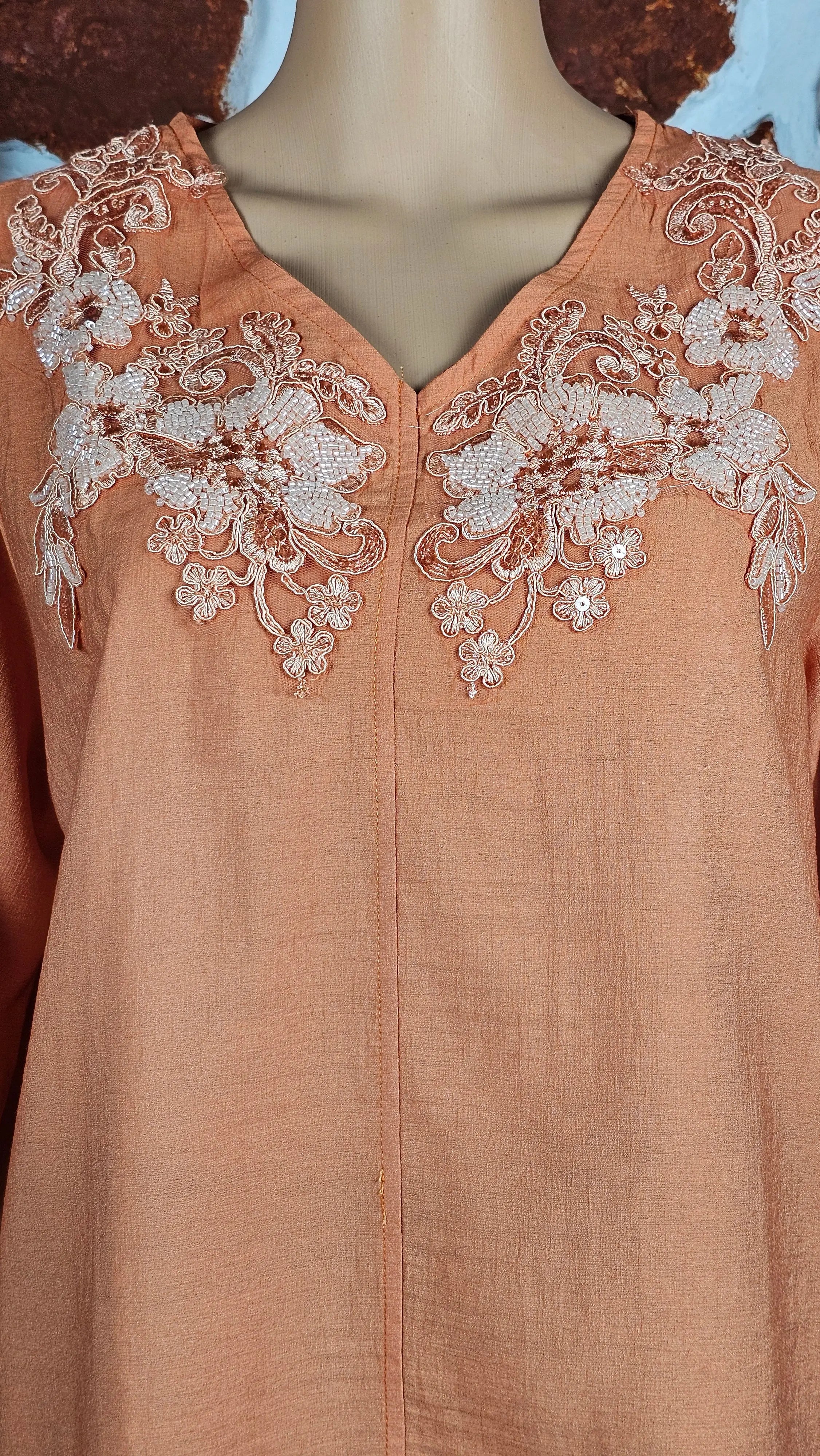 Orange Elegance V-Neck Threadwork Tunic RAADVI
