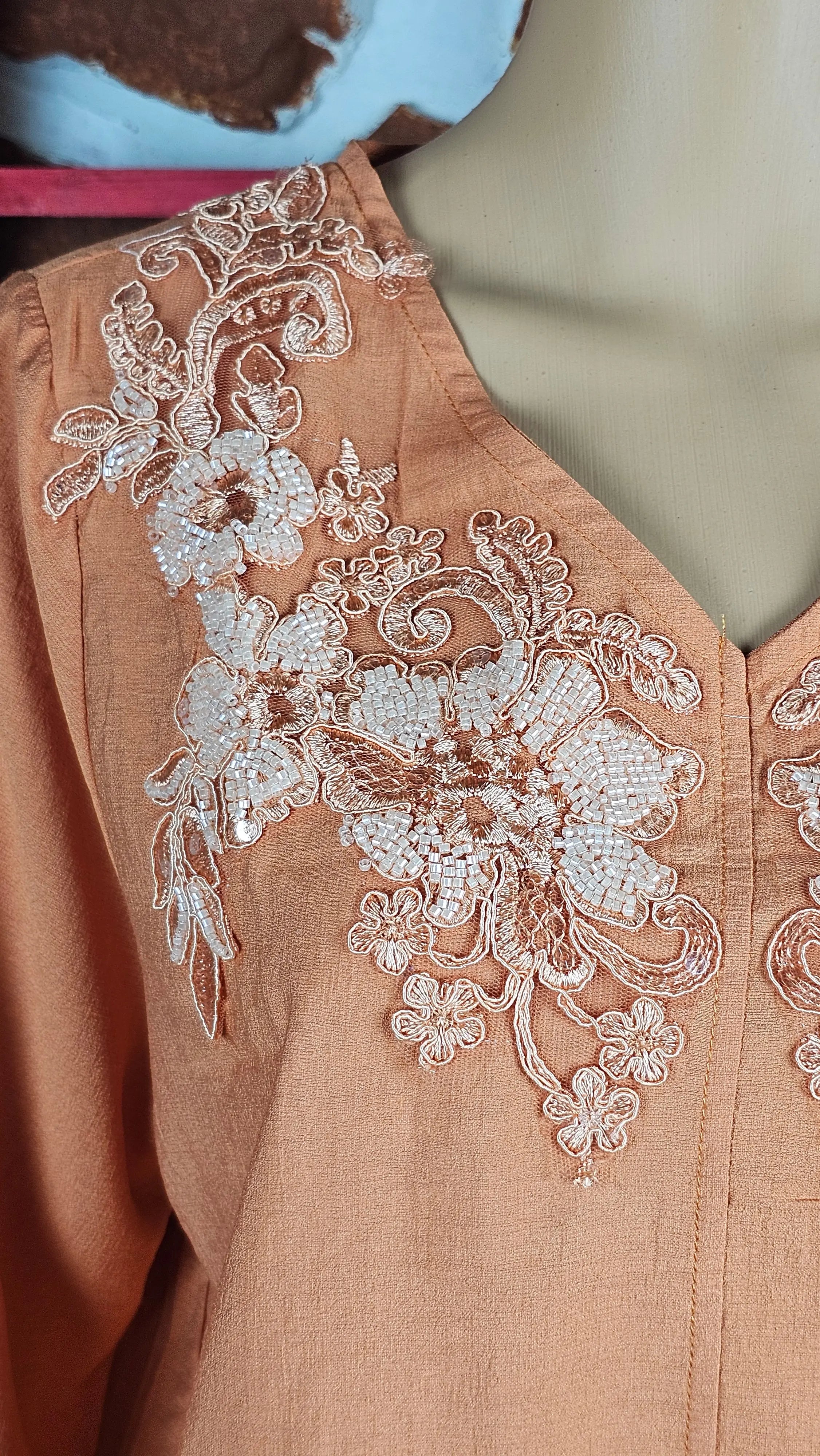 Orange Elegance V-Neck Threadwork Tunic RAADVI