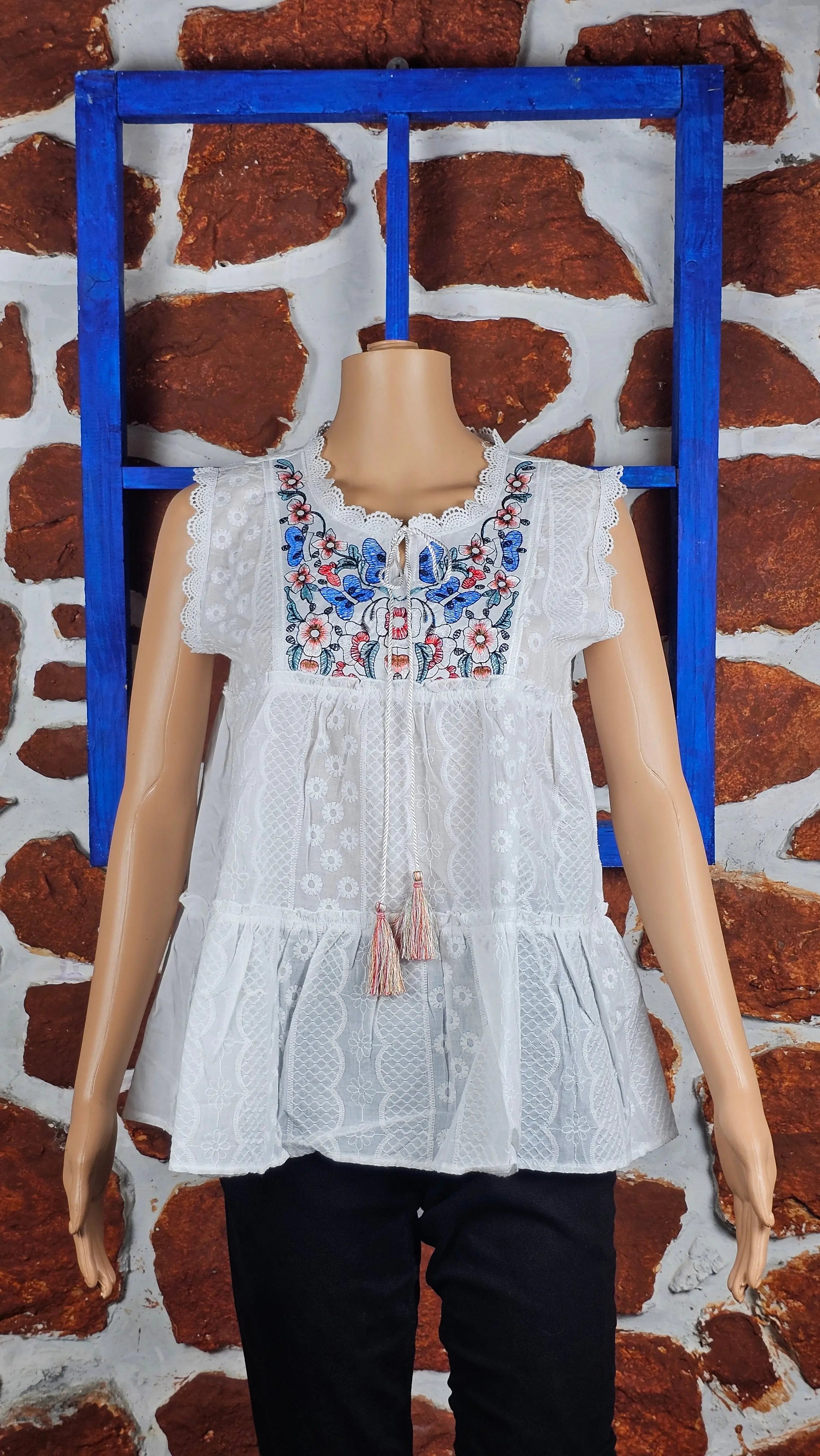 White Peplum Embroidered Top RAADVI