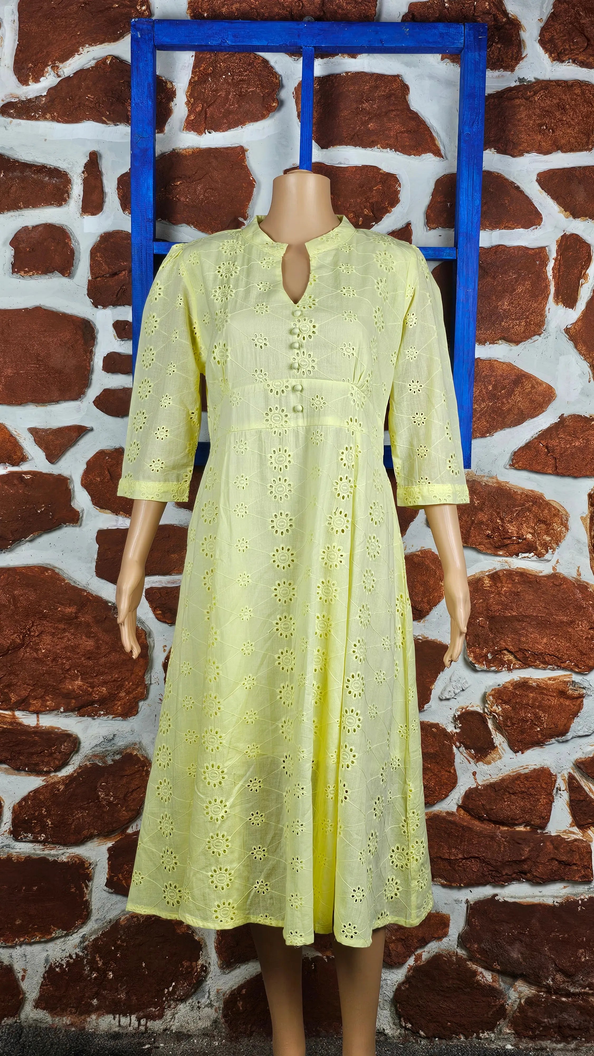 Sunshine Yellow Schiffli Embroidered A-Line Dress RAADVI